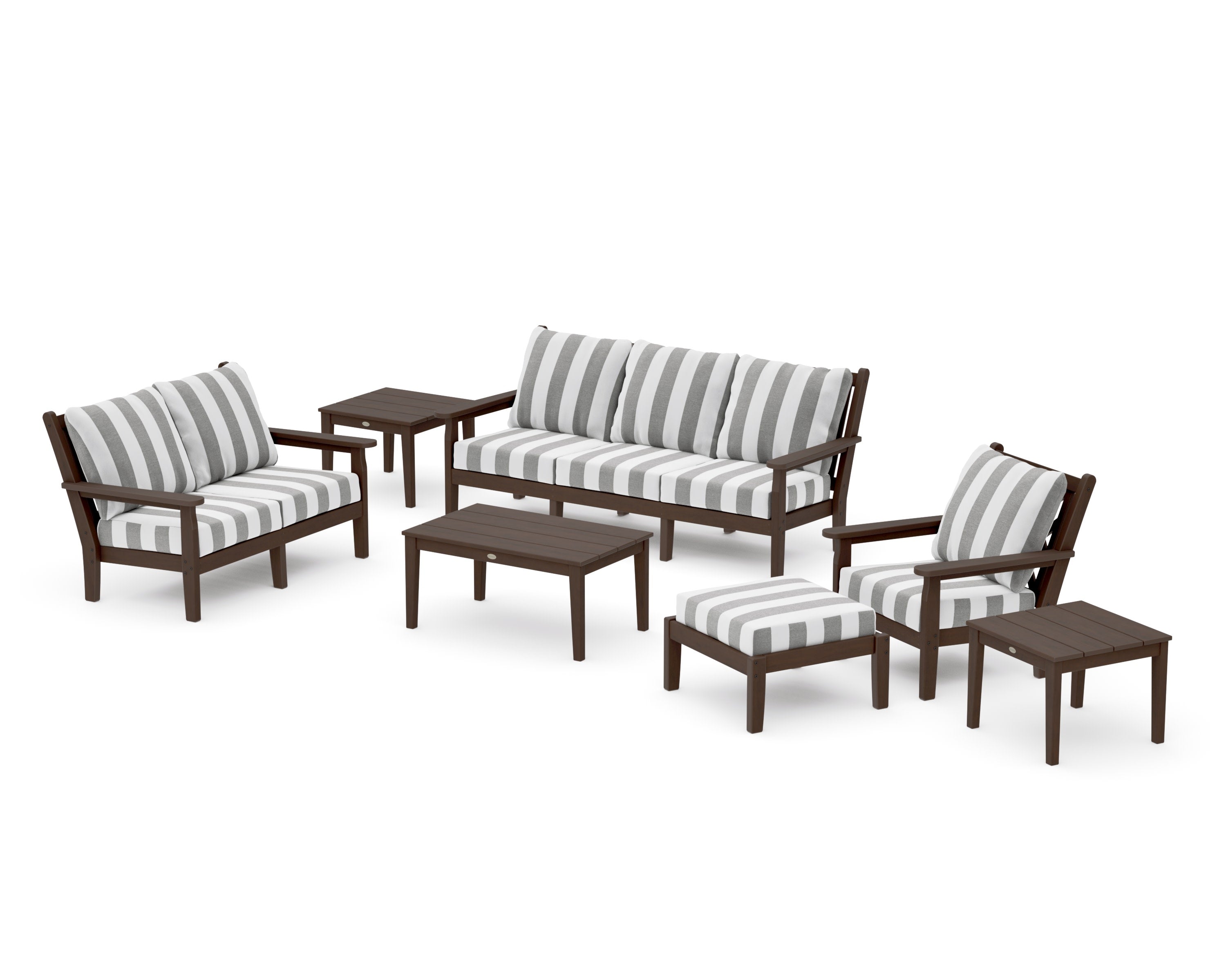 Chippendale 7-Piece Deep Seating Set in Kona / Cabana Stripe Grey Mist
