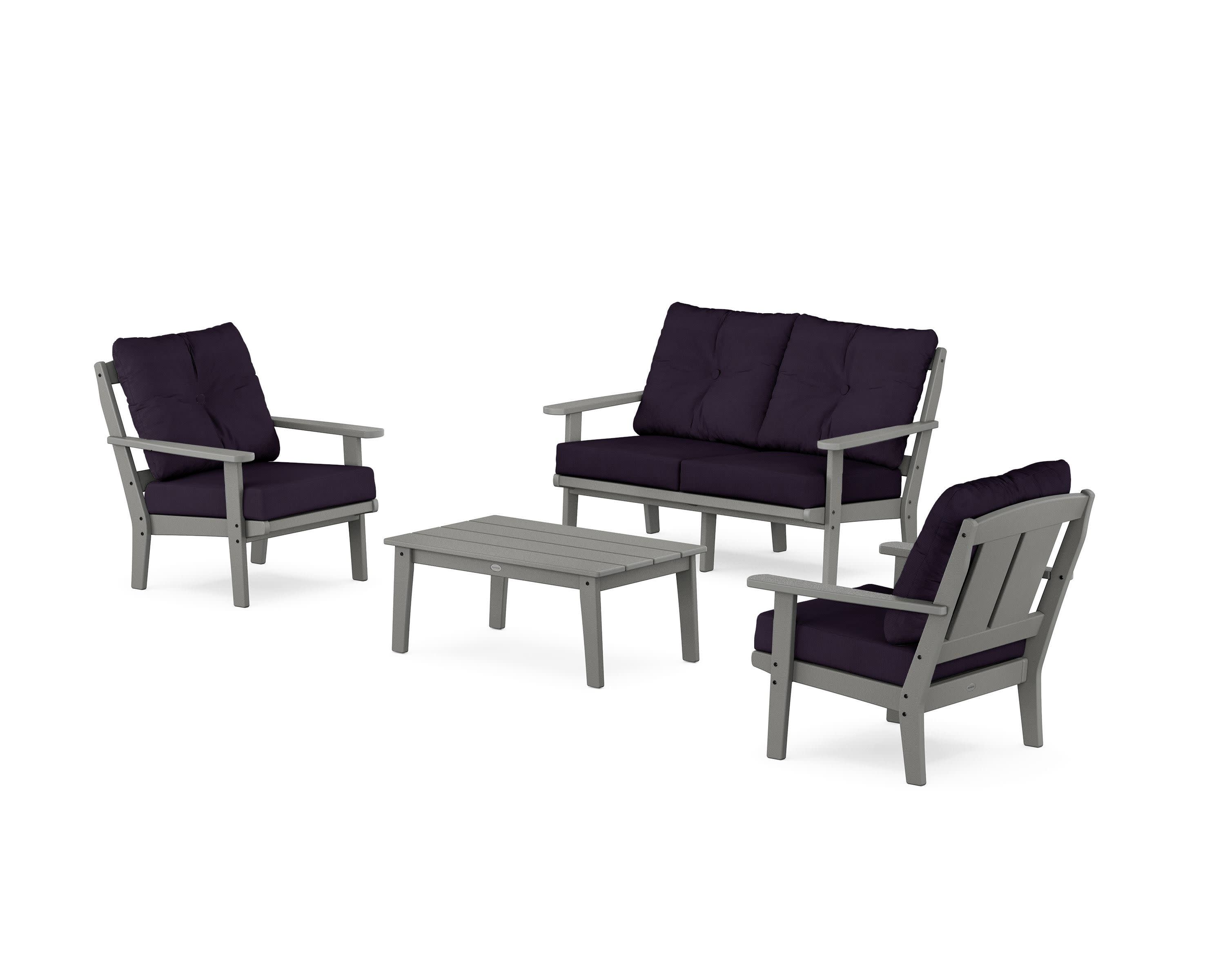 Mission 4-Piece Deep Seating Set with Loveseat in Slate Grey / Navy Linen