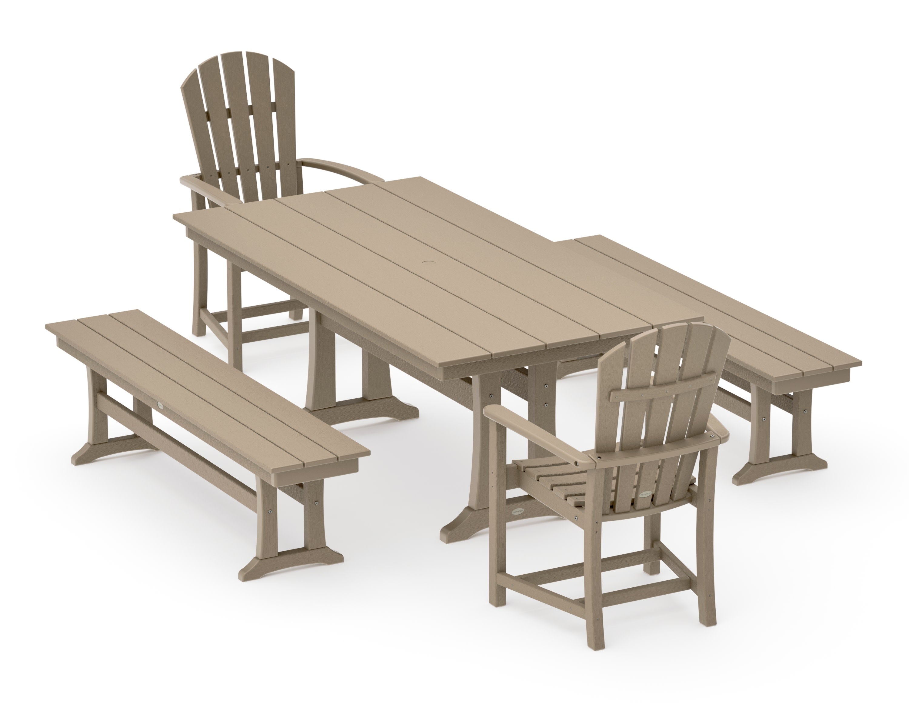 Palm Coast 5-Piece Farmhouse Dining Set With Trestle Legs in Vintage Sahara
