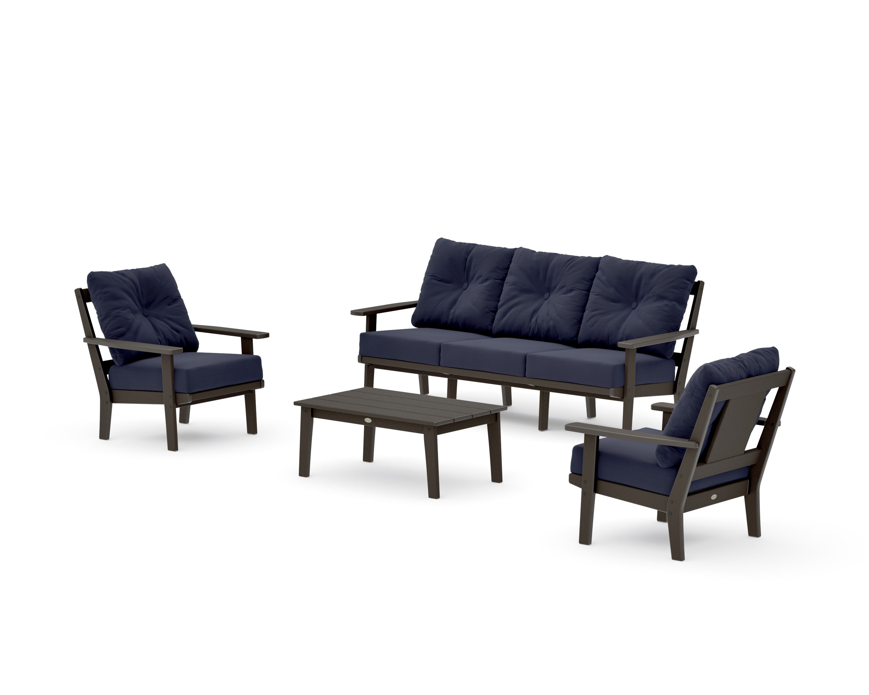 Prairie 4-Piece Deep Seating Set with Sofa in Vintage Coffee / Navy Linen