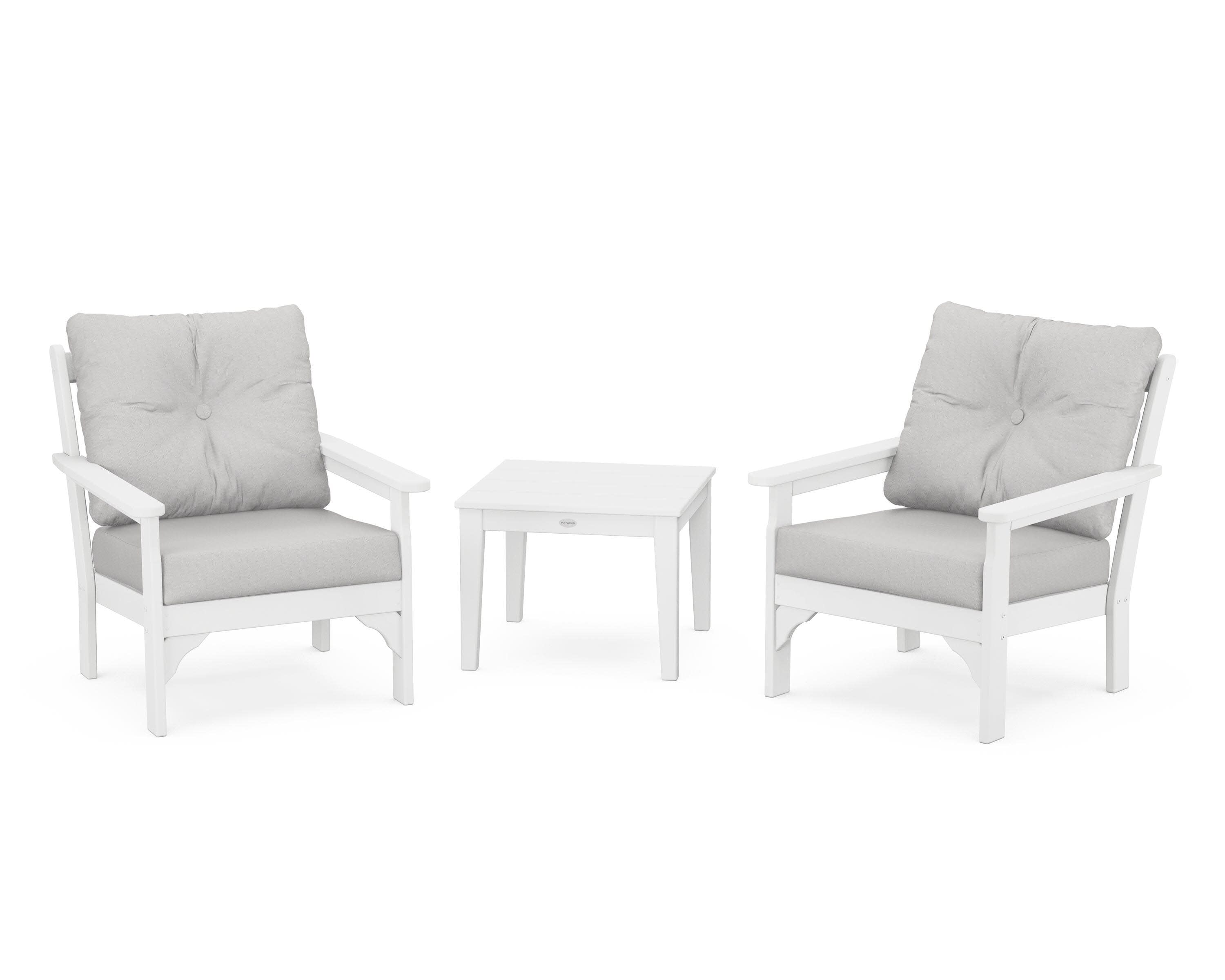 Vineyard 3-Piece Deep Seating Set in White / Diamond in the Rough
