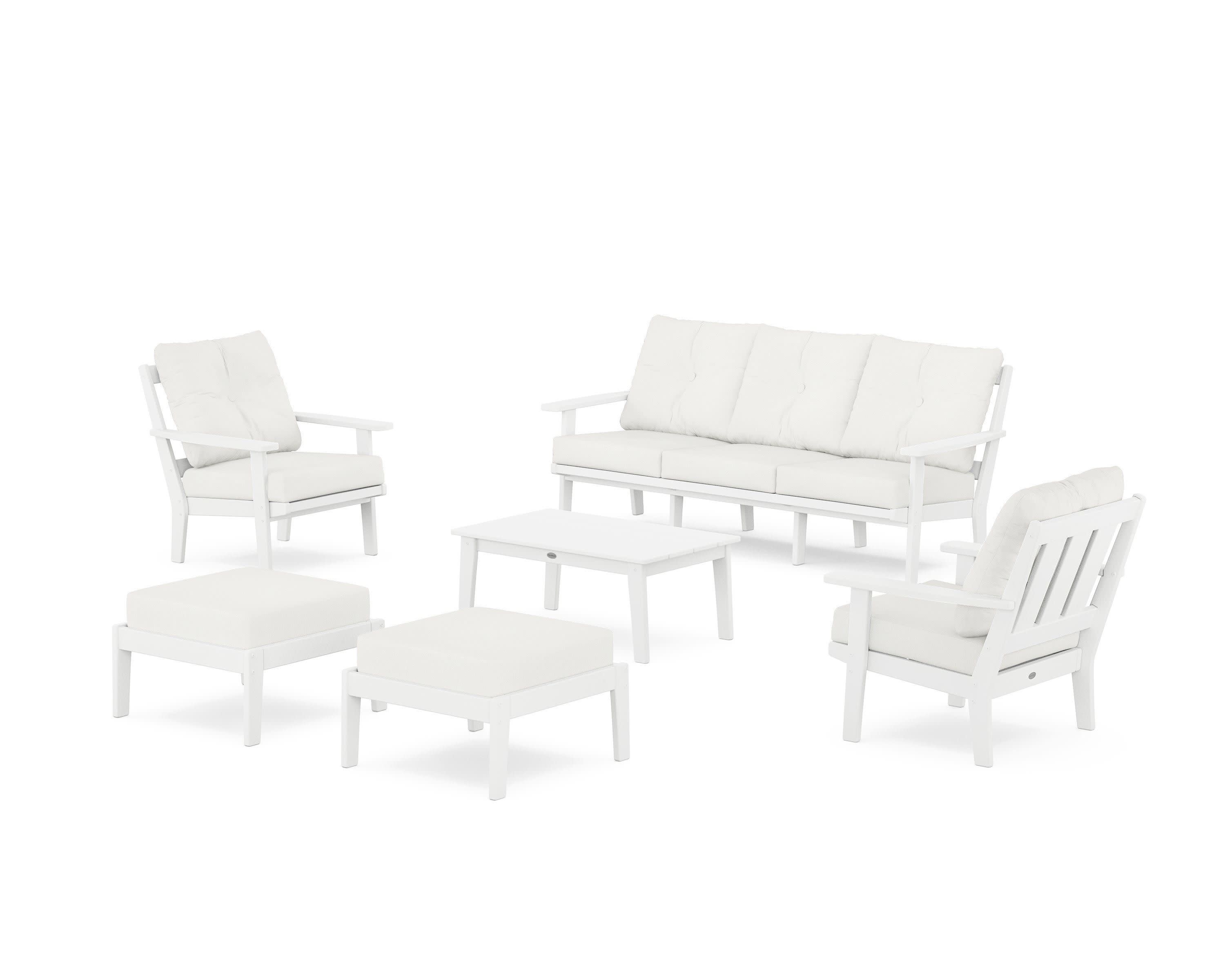 Oxford 6-Piece Lounge Sofa Set in White / Natural Linen