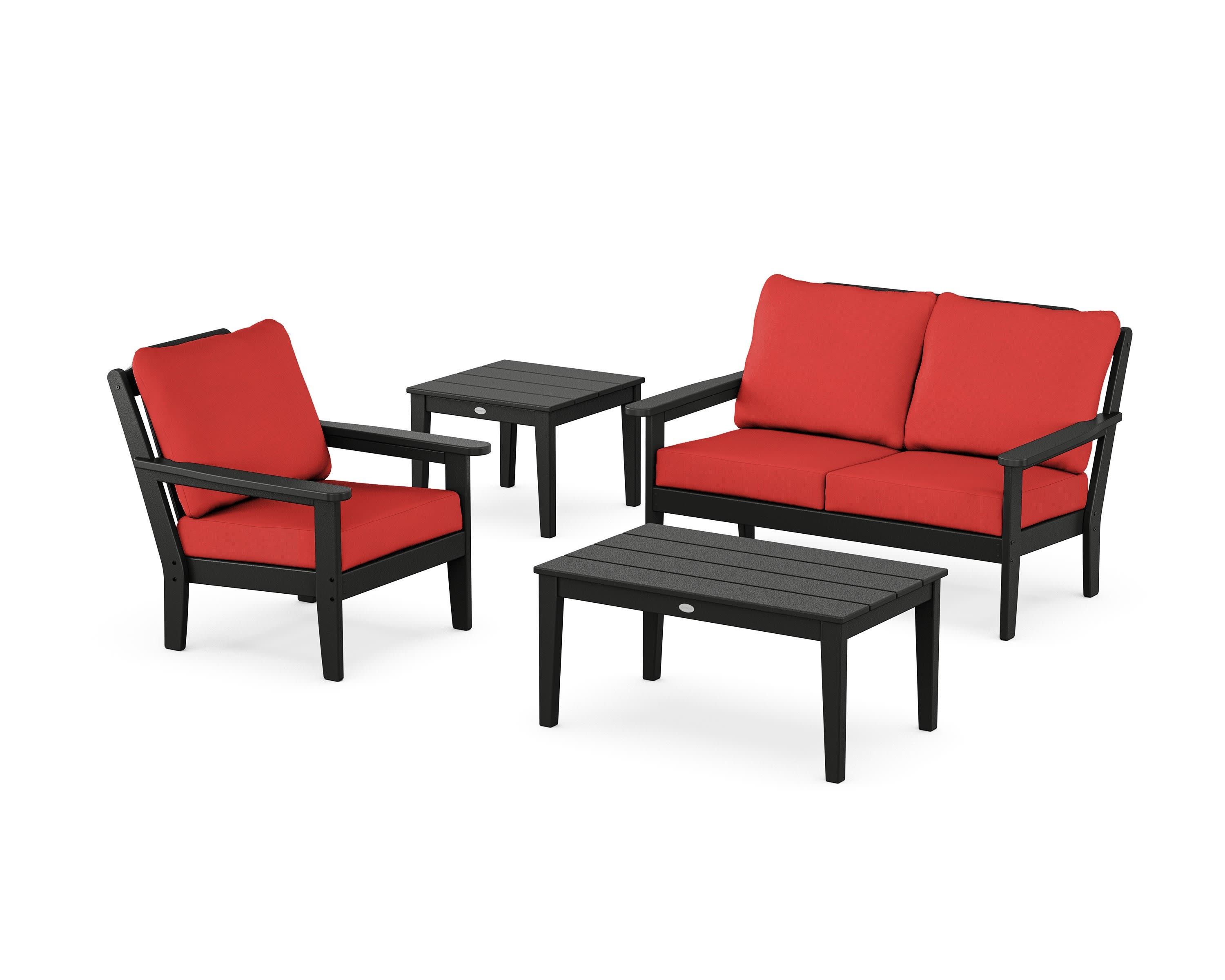 Wovendale 4-Piece Deep Seating Set in Black / Crimson Linen