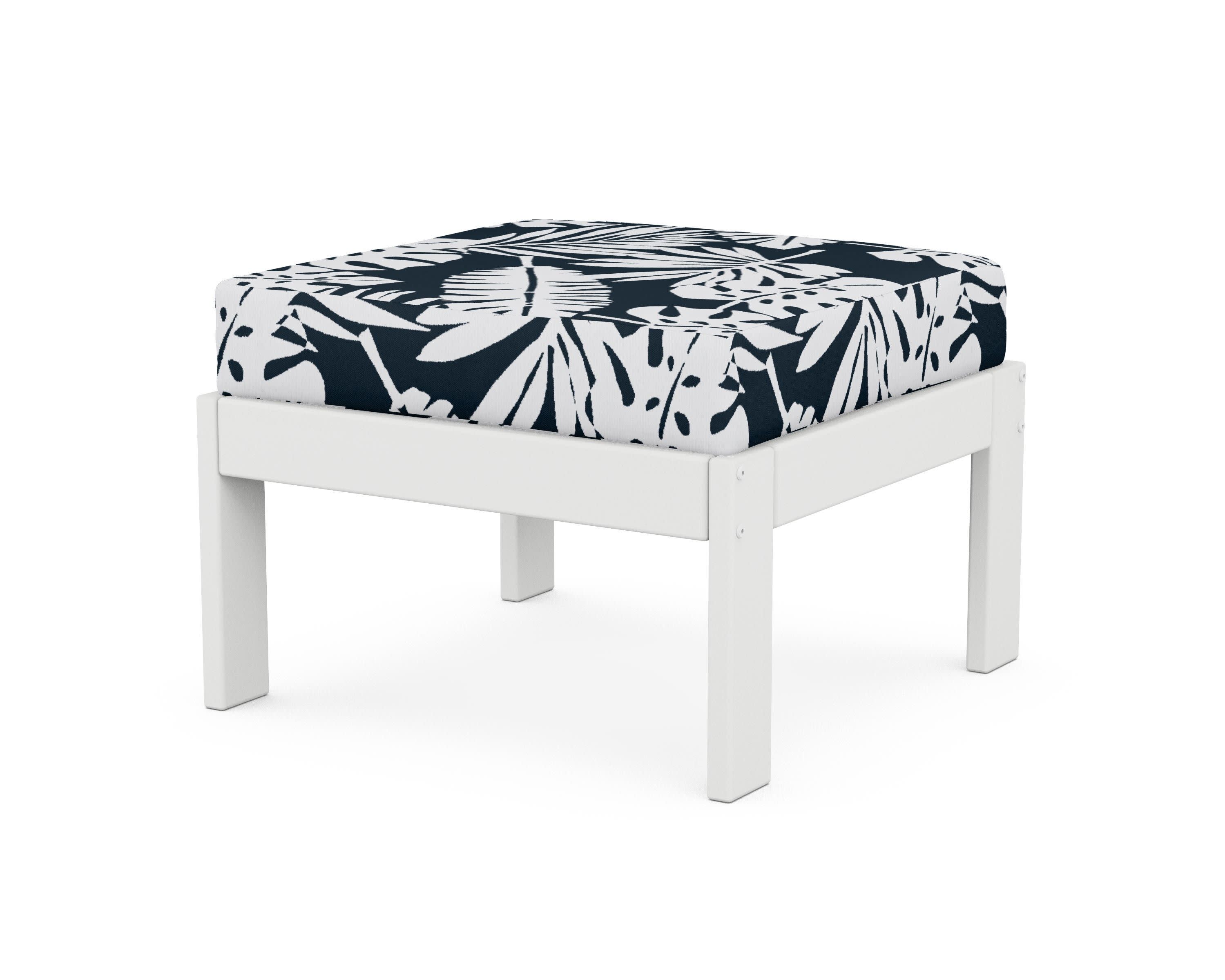 Vineyard Modular Ottoman in White / Leaf Marine Indigo