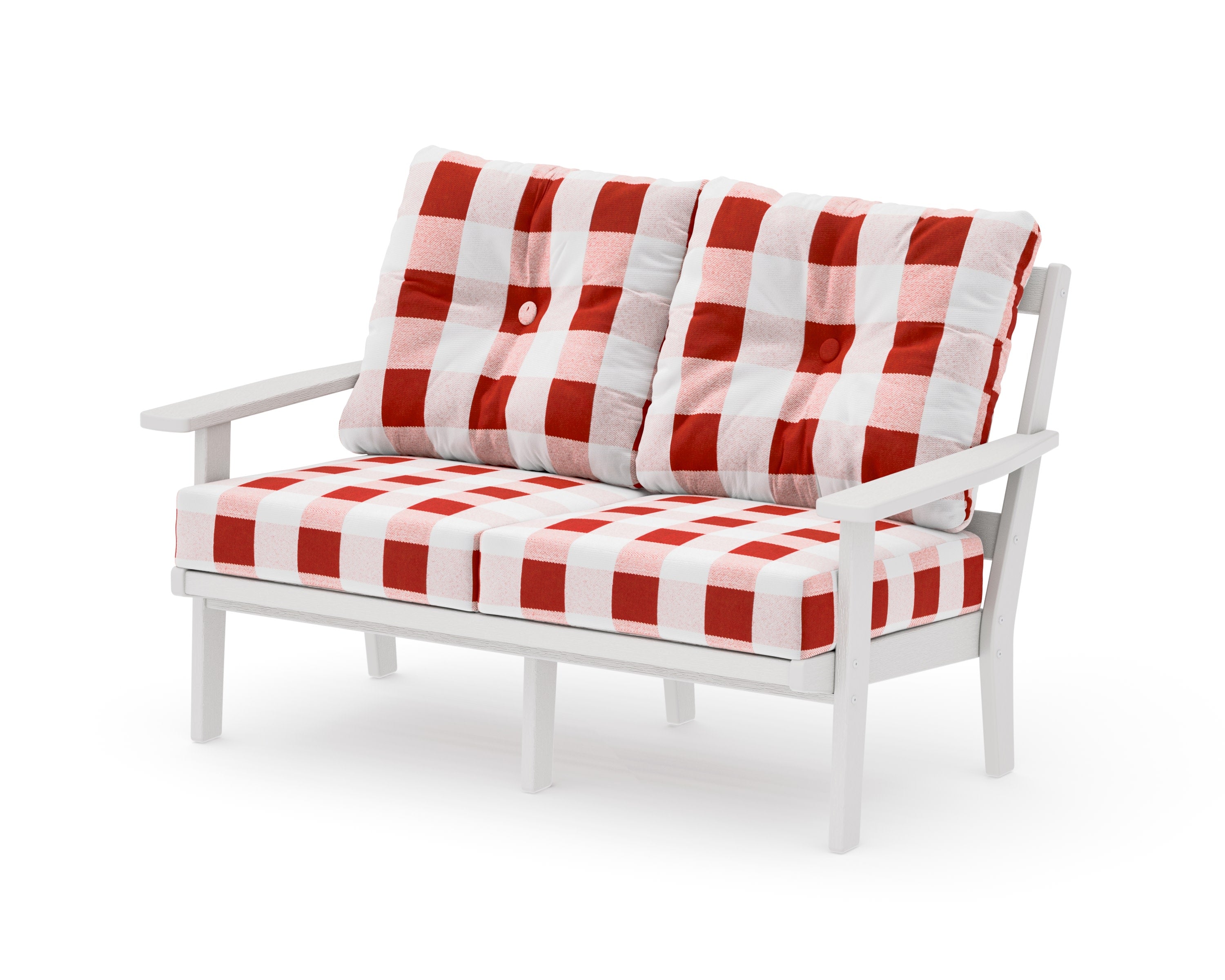 Prairie Deep SeatingLoveseat in Vintage White / Buffalo Plaid Crimson