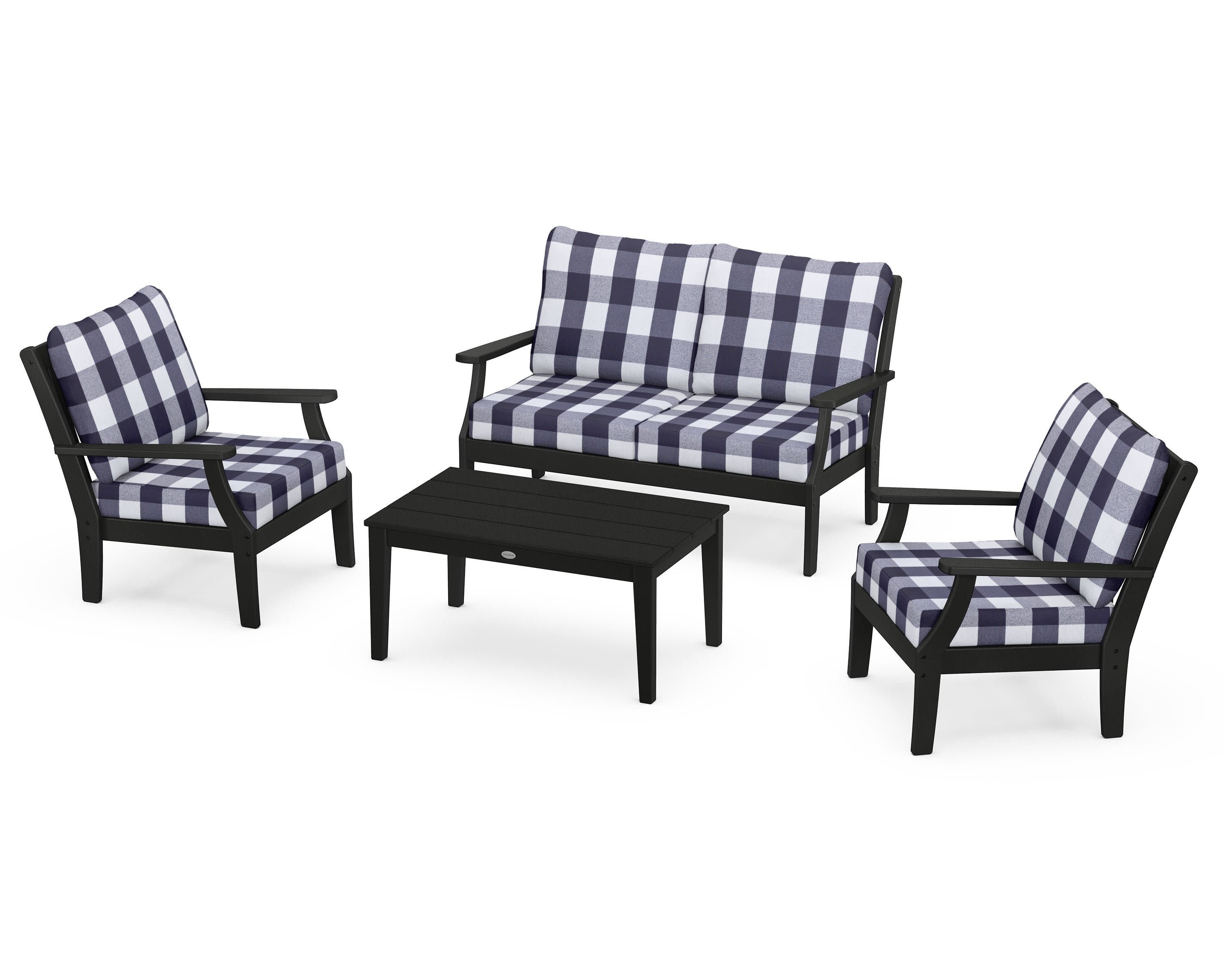Braxton 4-Piece Deep Seating Chair Set in Black / Buffalo Plaid Navy