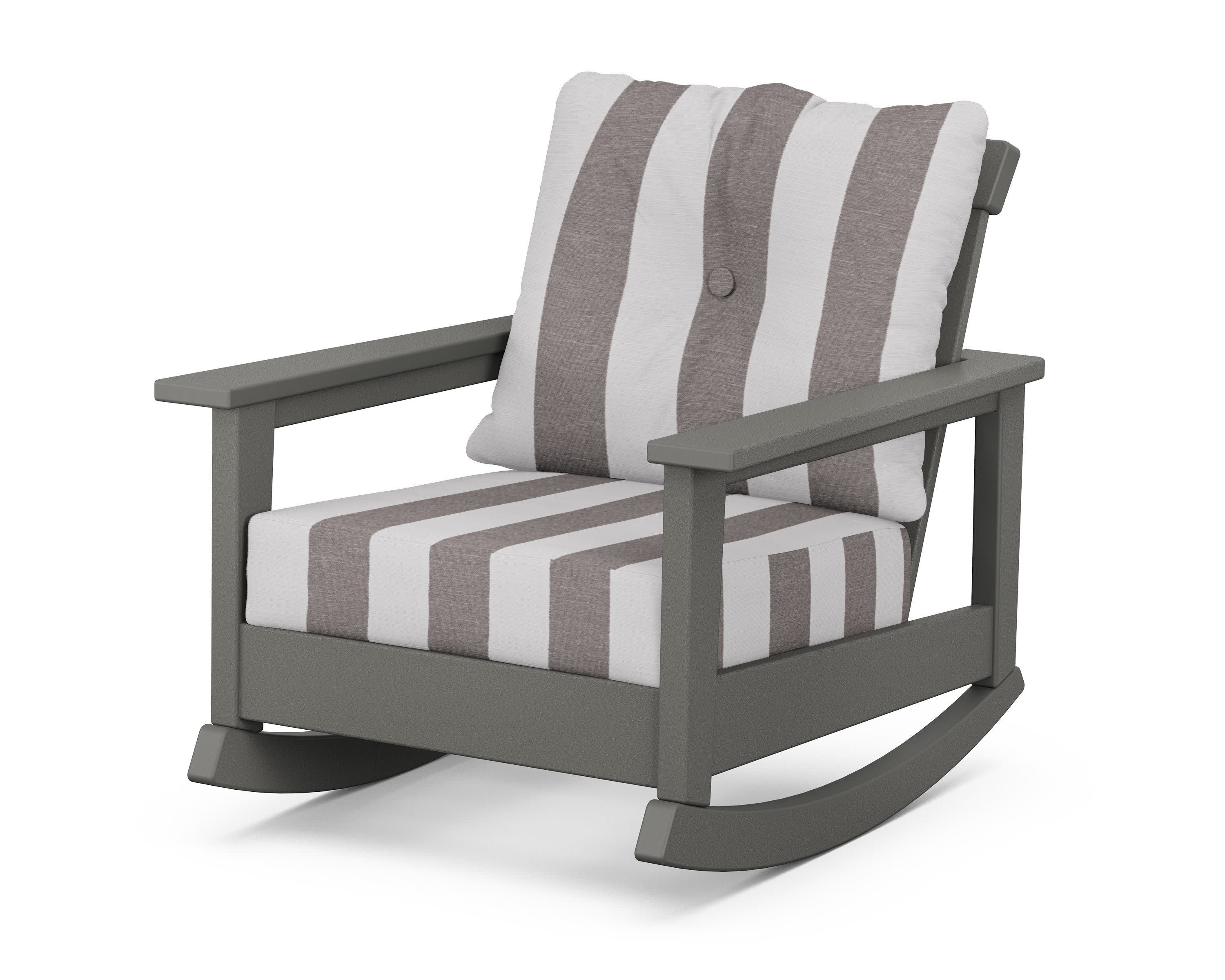 Prescott Deep Seating Rocking Chair in Slate Grey / Cabana Stripe Grey Mist