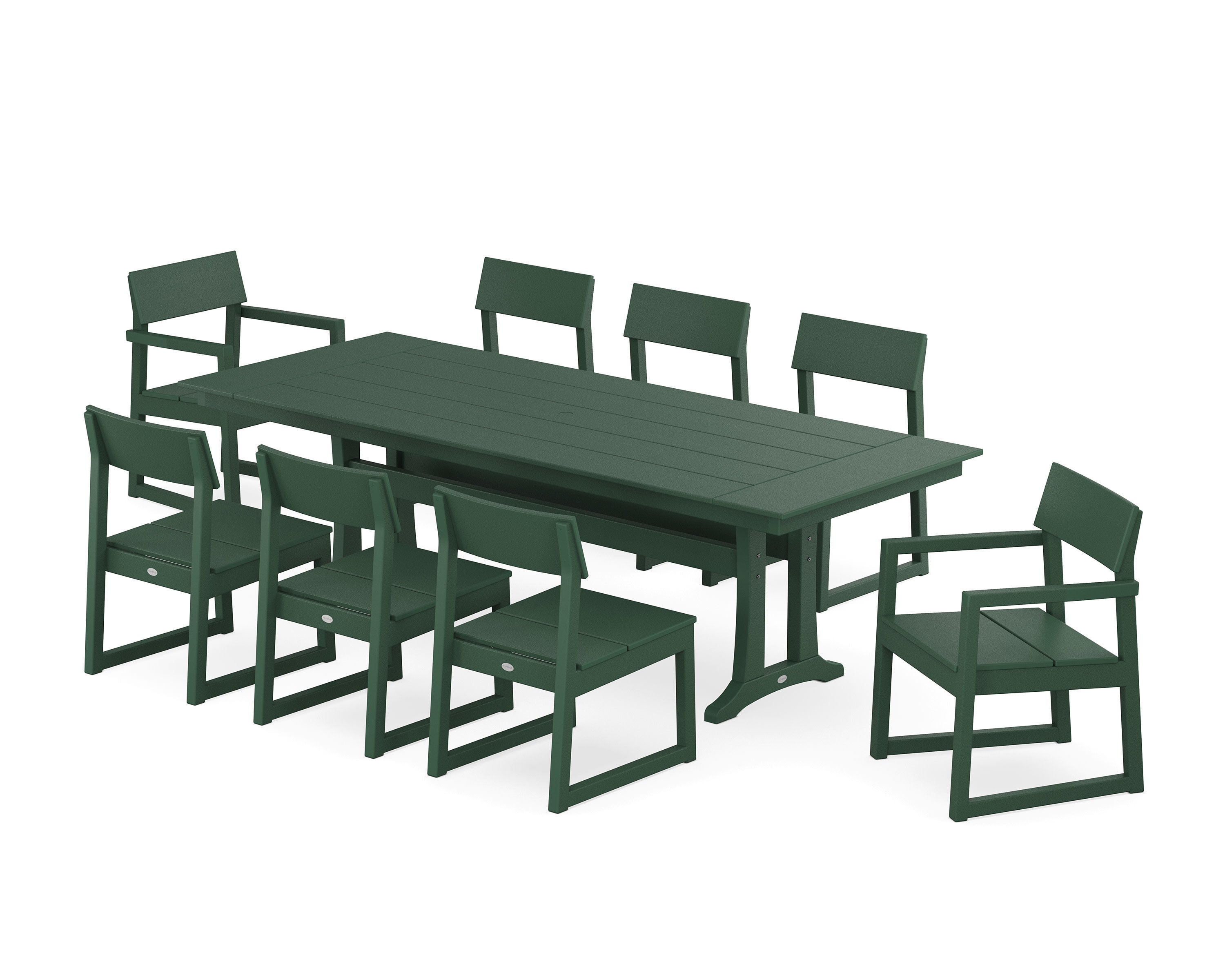 EDGE 9-Piece Farmhouse Dining Set with Trestle Legs in Green