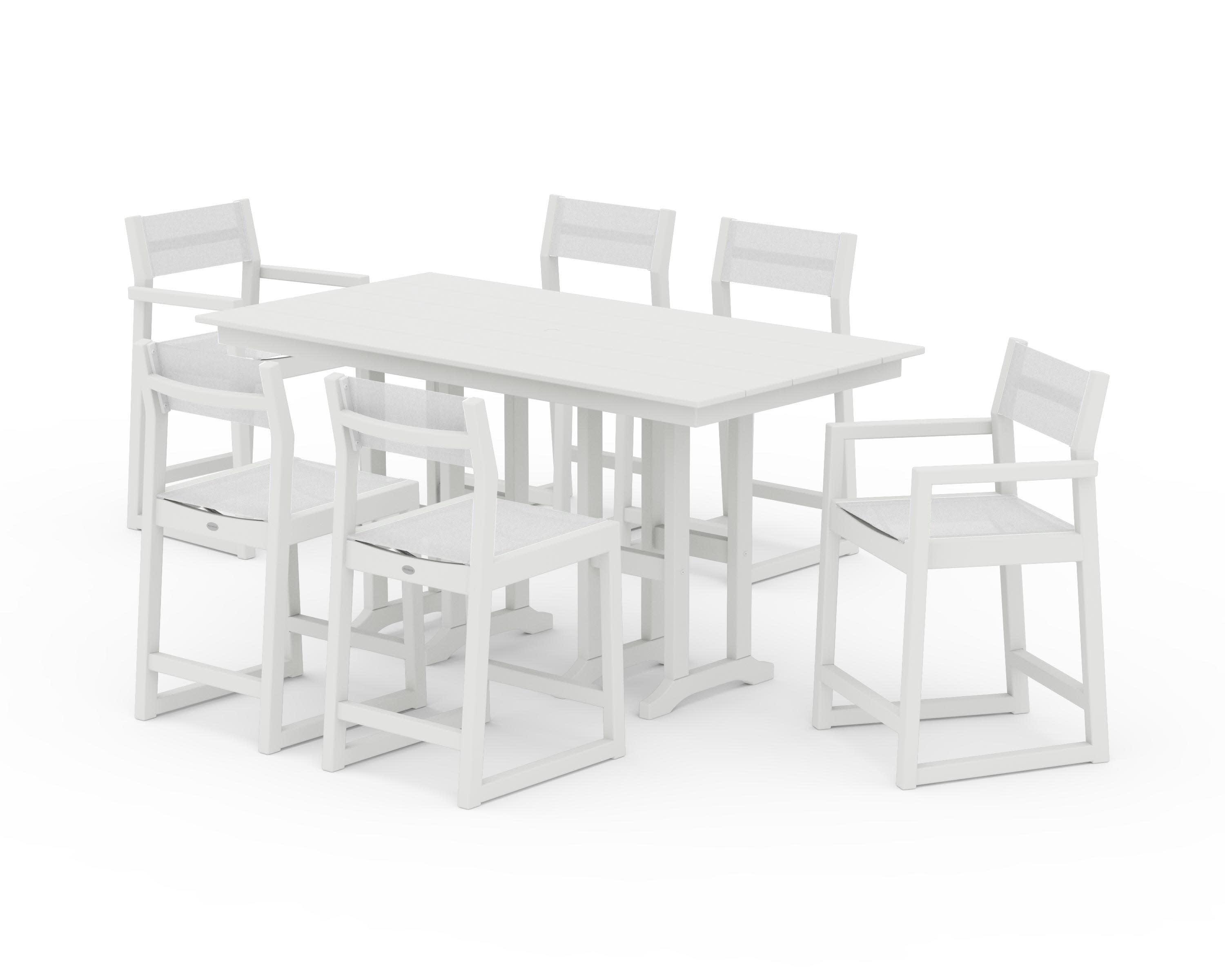 EDGE Sling 7-Piece Farmhouse Counter Set in Vintage White / White Sling