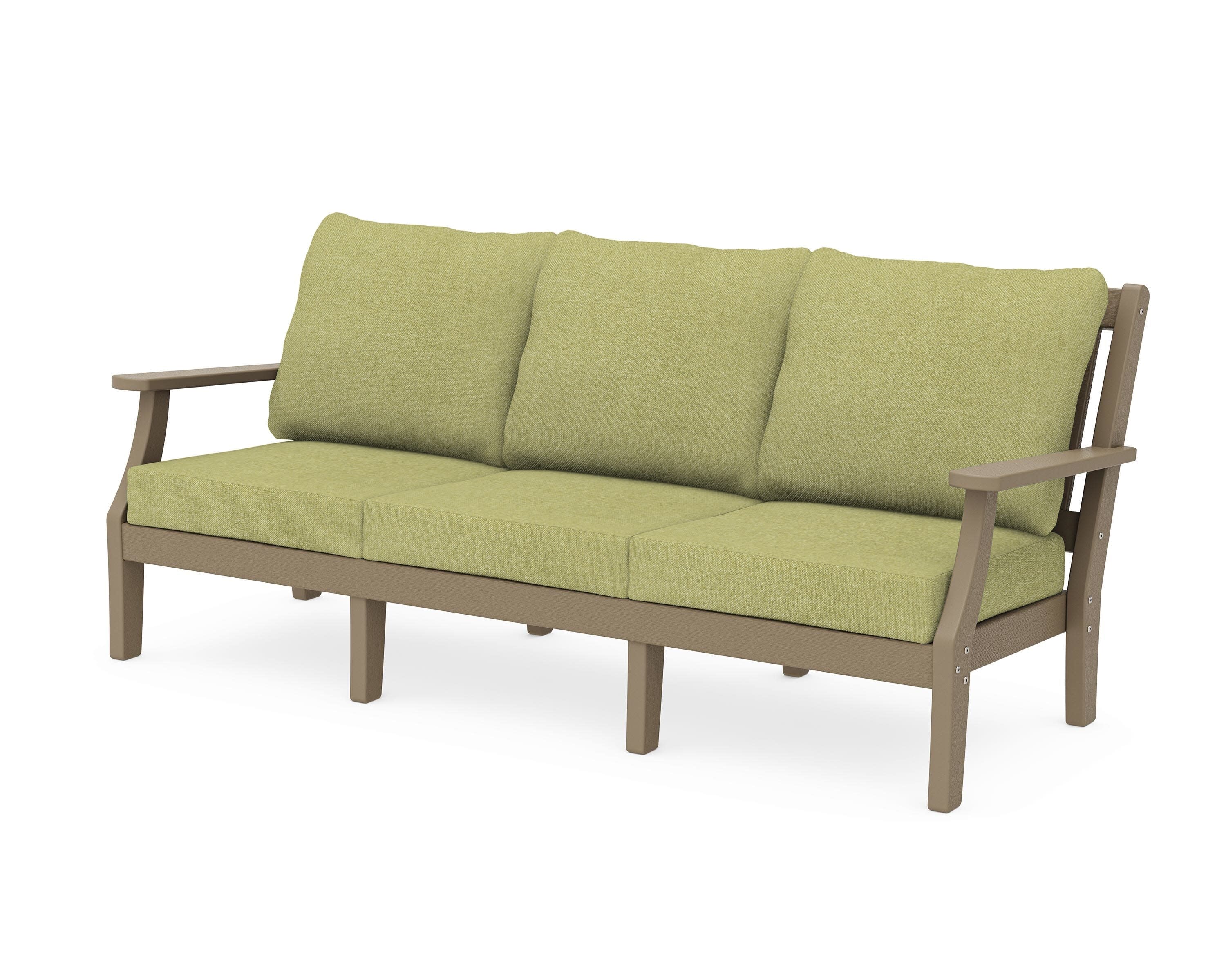 Chinoiserie Deep Seating Sofa in Vintage Sahara / Chartreuse Boucle