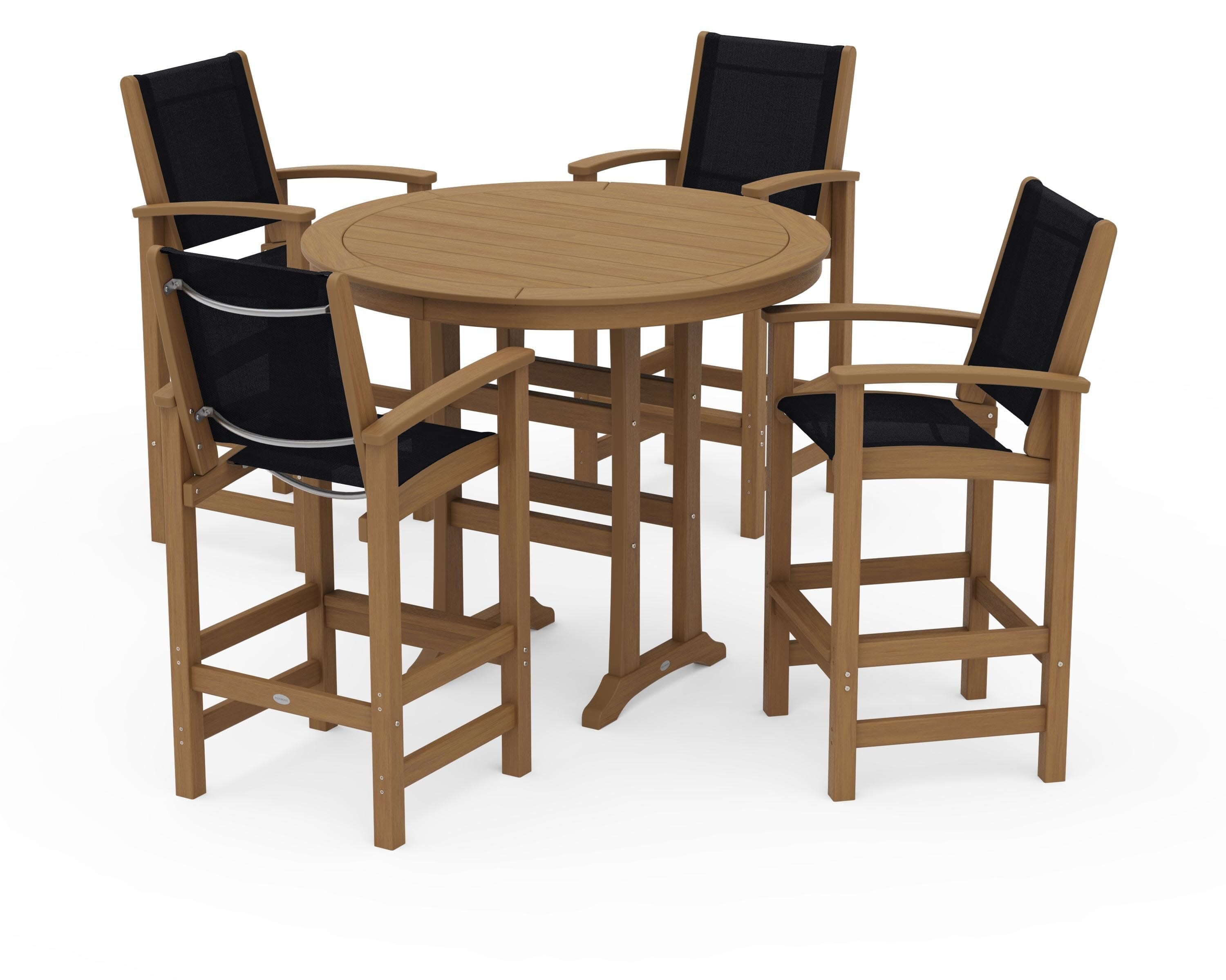 Coastal 5-Piece Nautical Trestle Bar Set in Natural / Black Sling