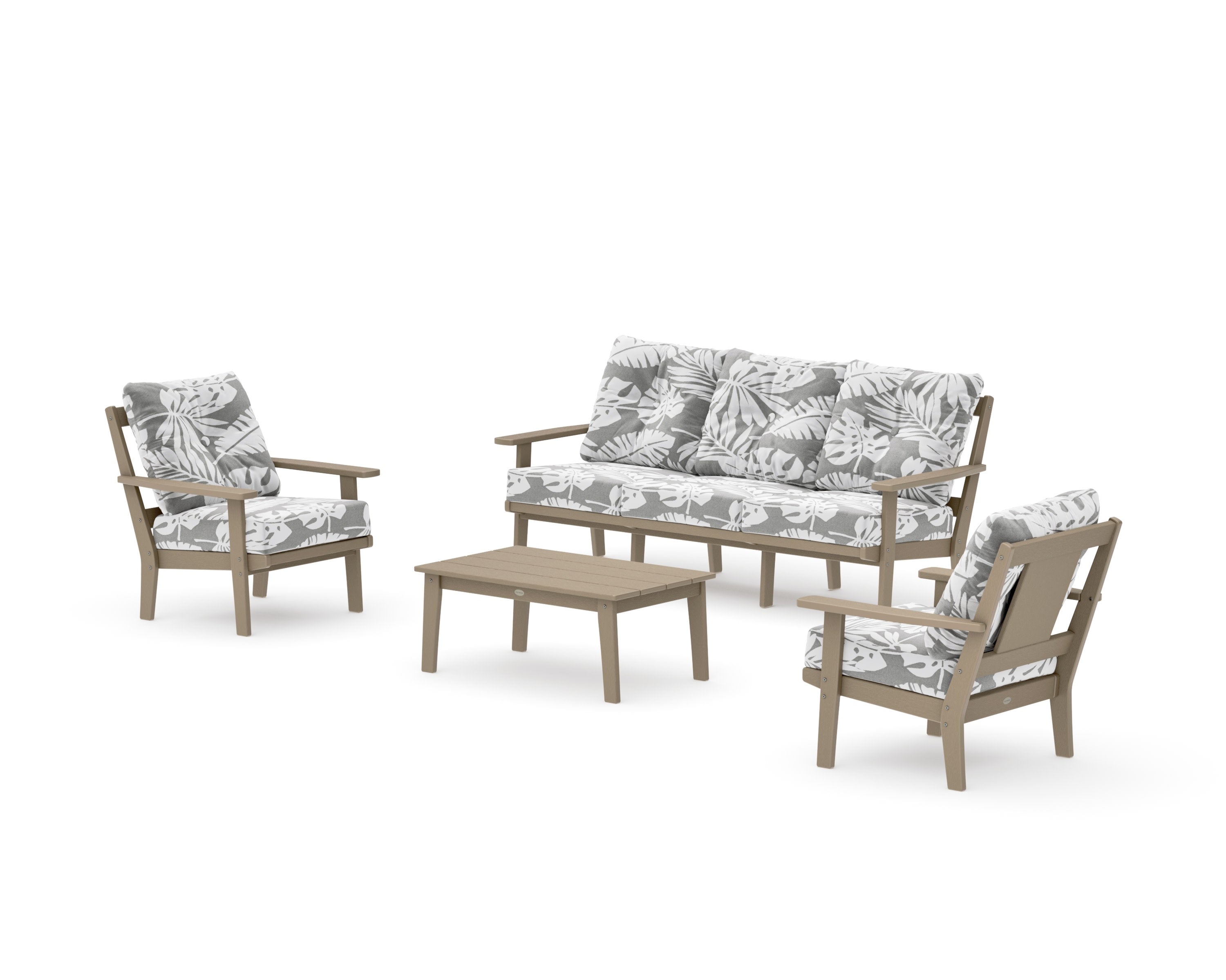 Prairie 4-Piece Deep Seating Set with Sofa in Vintage Sahara / Leaf Grey Mist