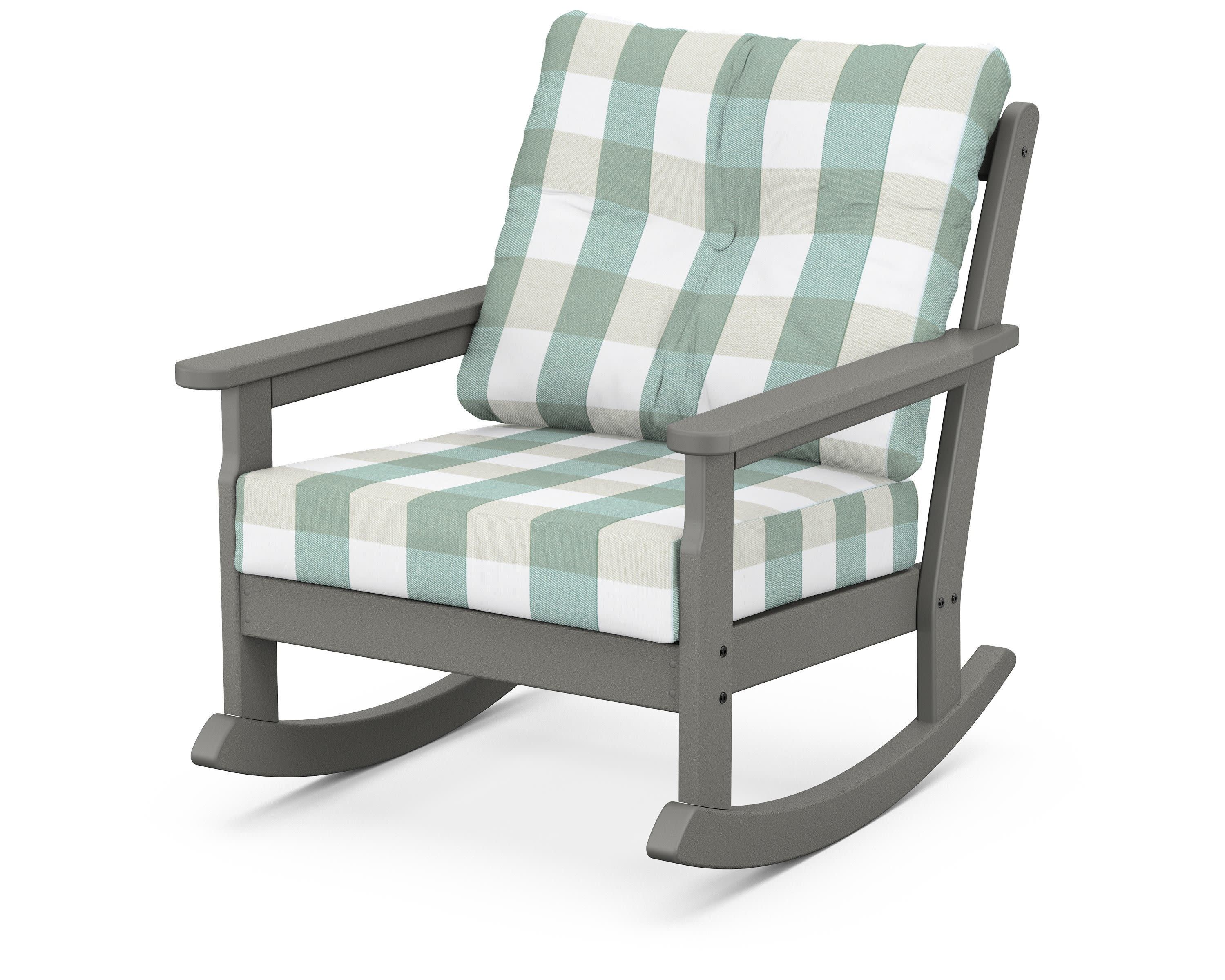 Vineyard Deep Seating Rocking Chair in Slate Grey / Buffalo Plaid Glacier Spa