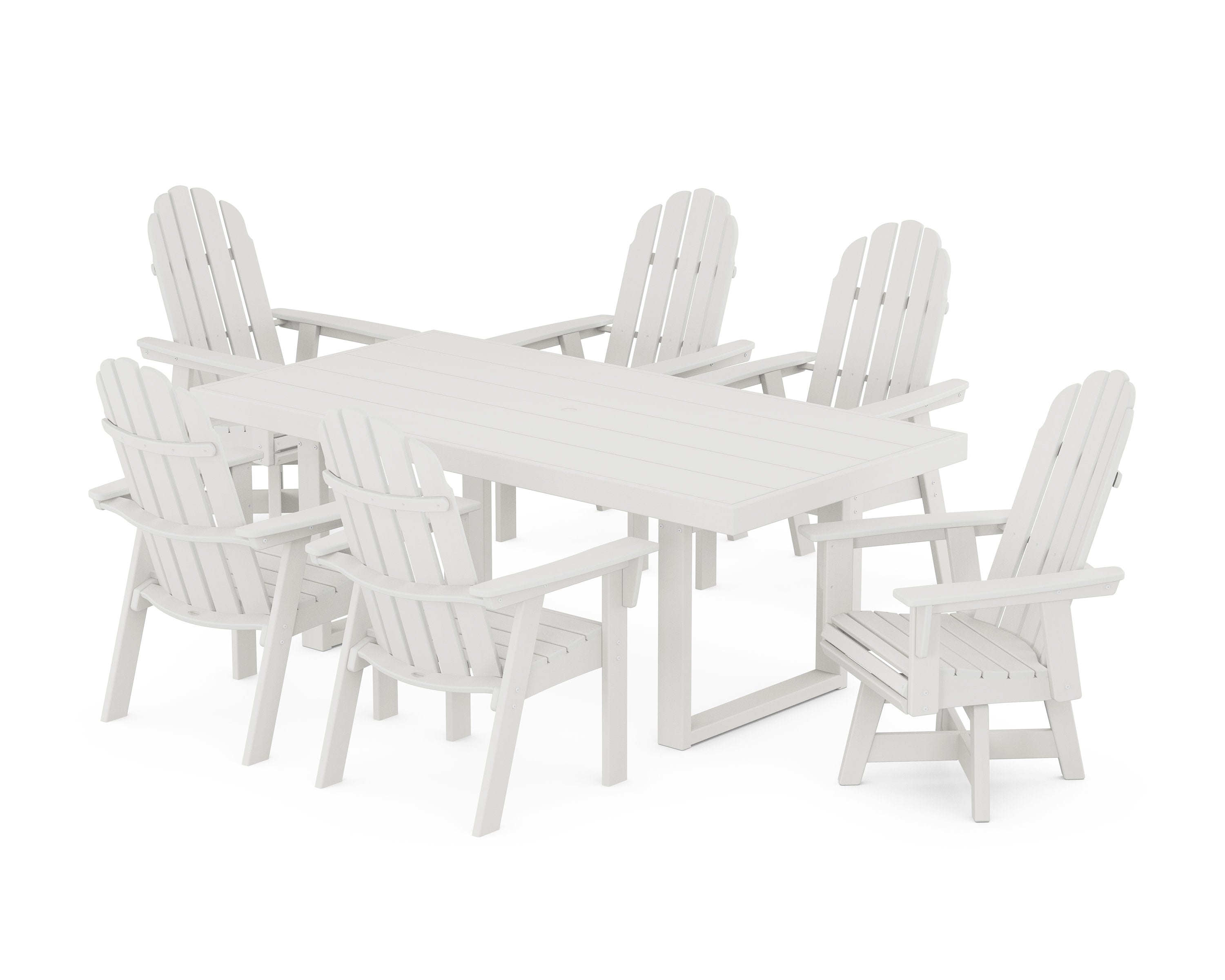 Vineyard Curveback Adirondack Swivel Chair 7-Piece Dining Set in Vintage White