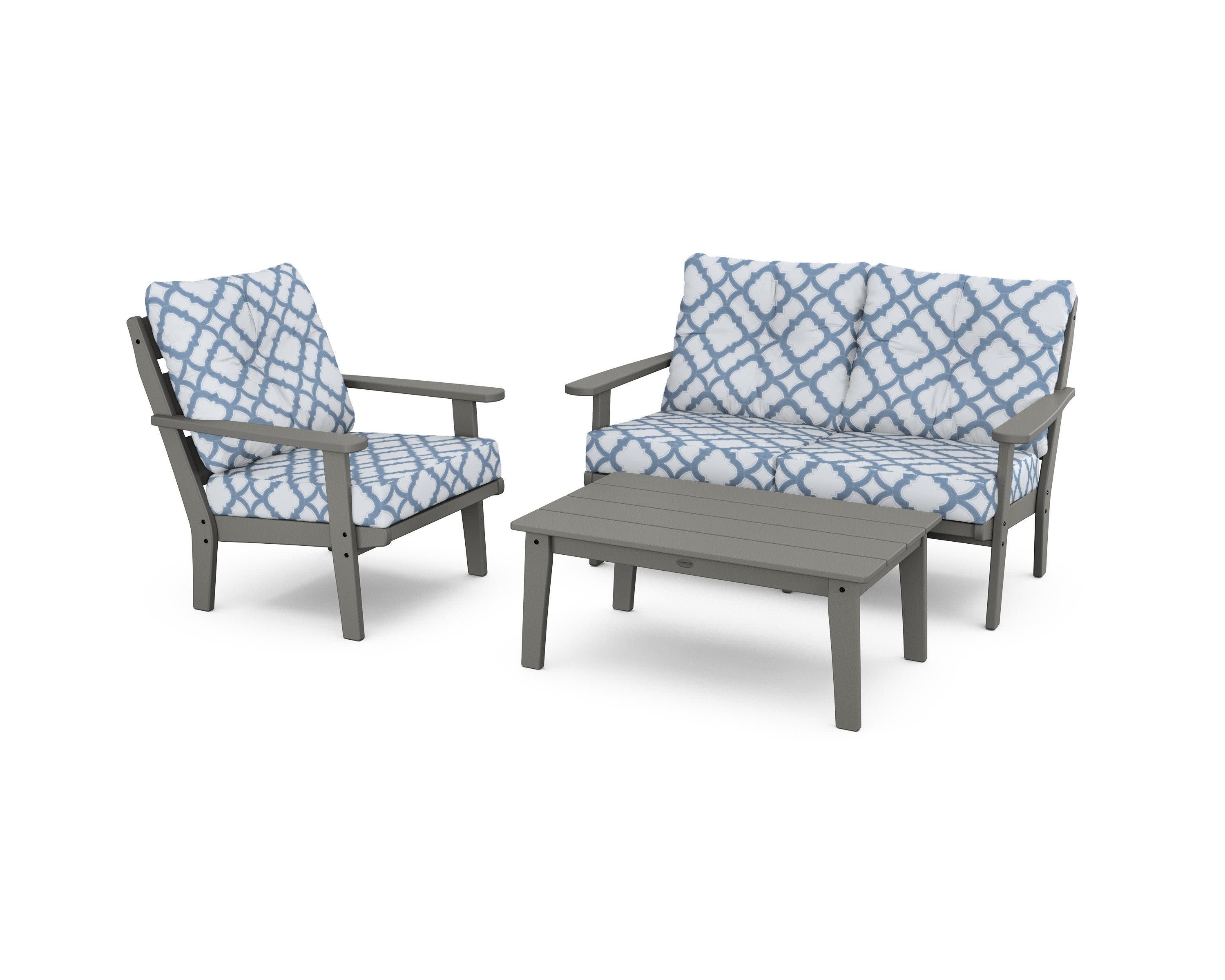 Lakeside 3-Piece Deep Seating Set in Slate Grey / Trellis Sky Blue