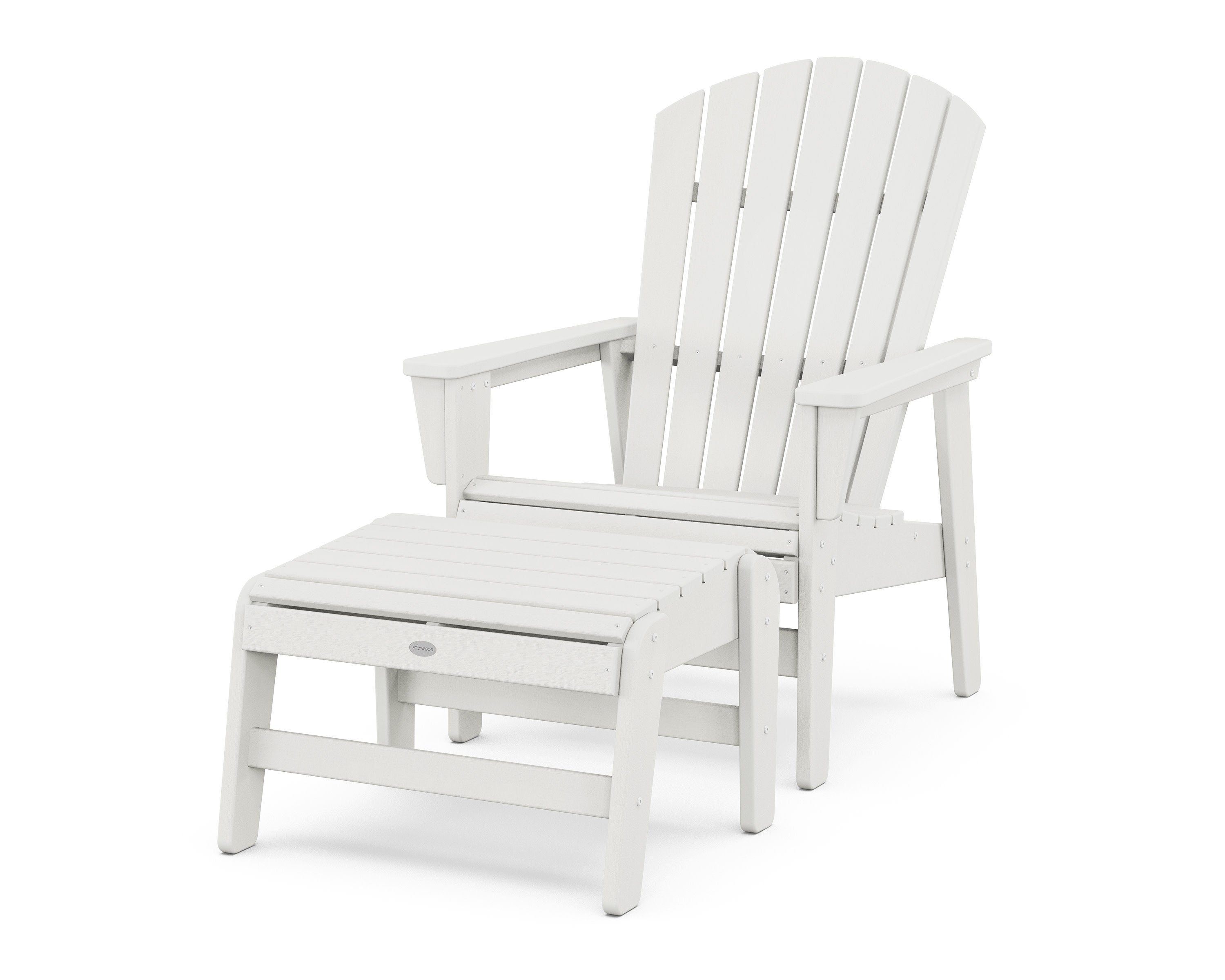 Nautical Grand Upright Adirondack Chair with Ottoman in Vintage White