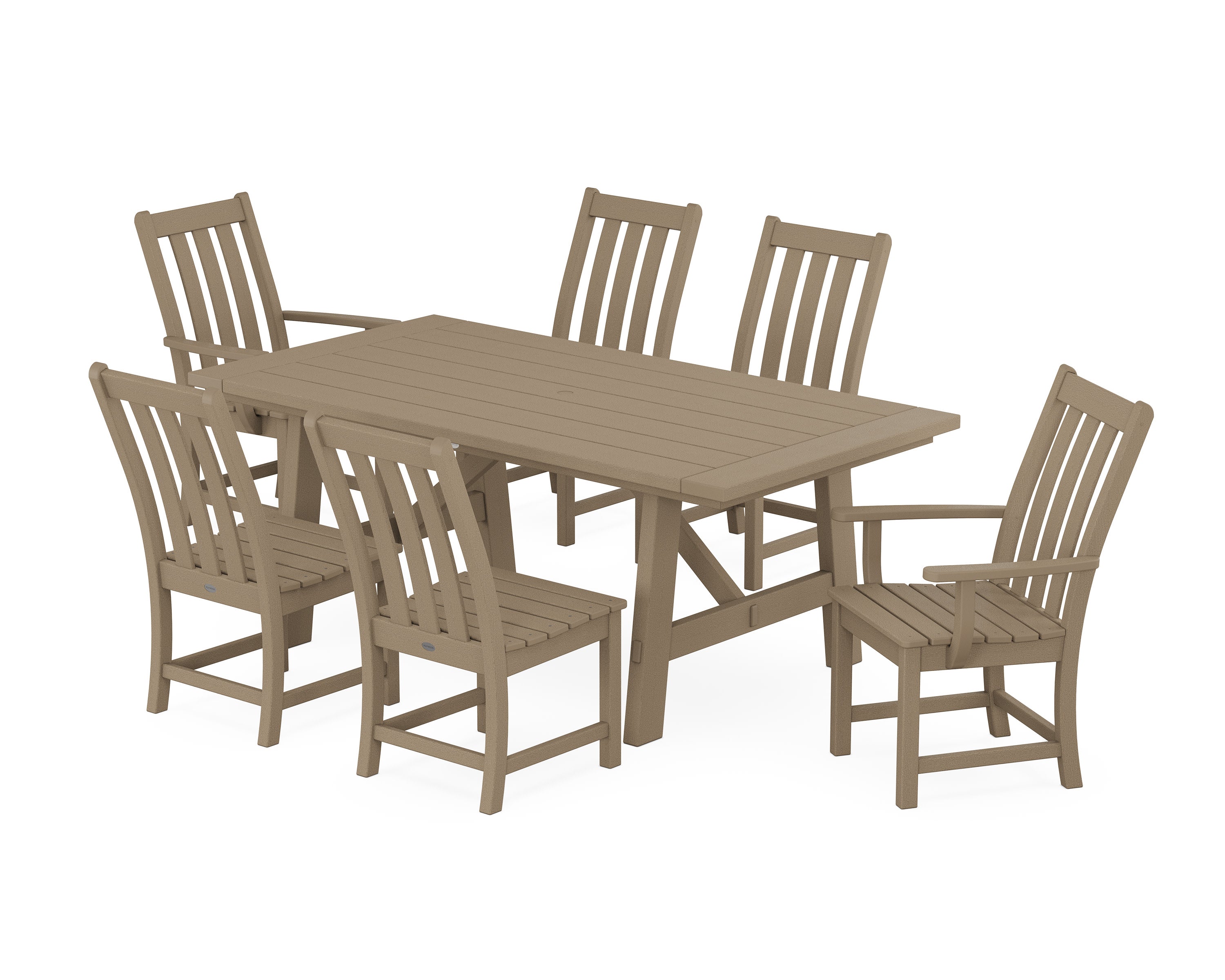 Vineyard 7-Piece Rustic Farmhouse Dining Set in Vintage Sahara