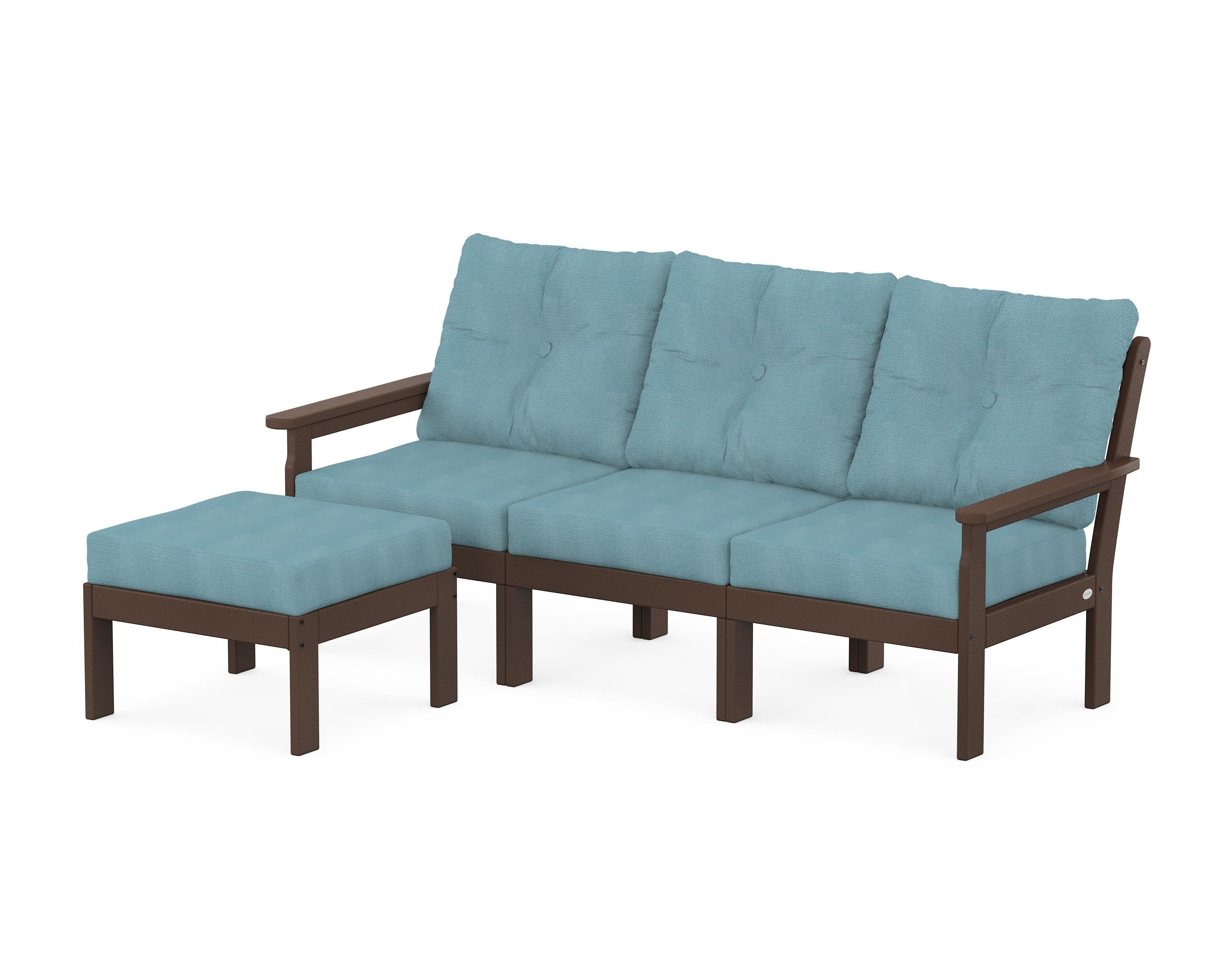 Vineyard 4-Piece Sectional with Ottoman in Mahogany / Lattice Sky Blue