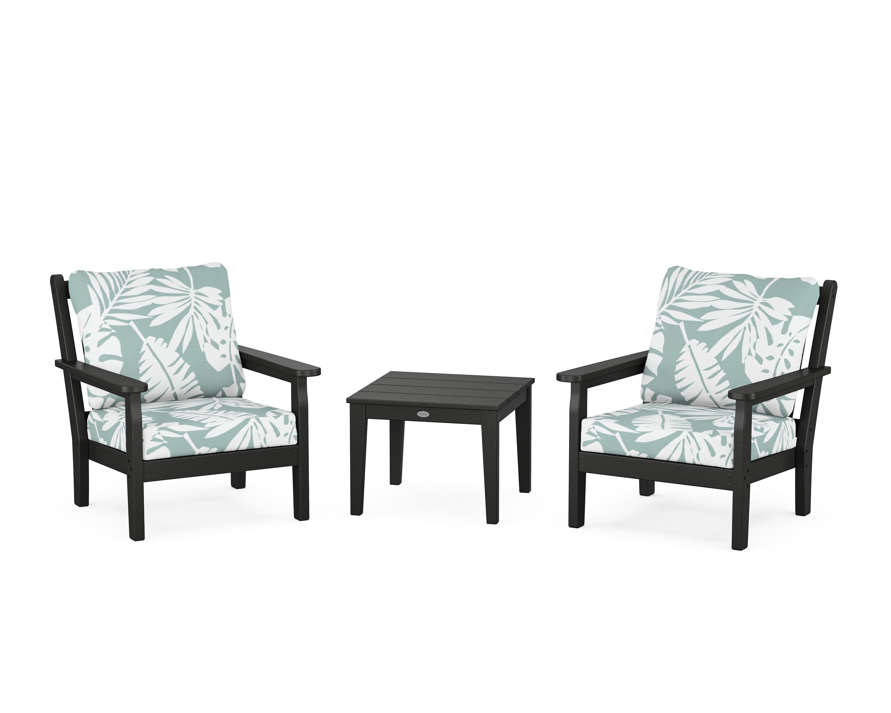 Chippendale 3-Piece Deep Seating Set in Black / Leaf Glacier Spa