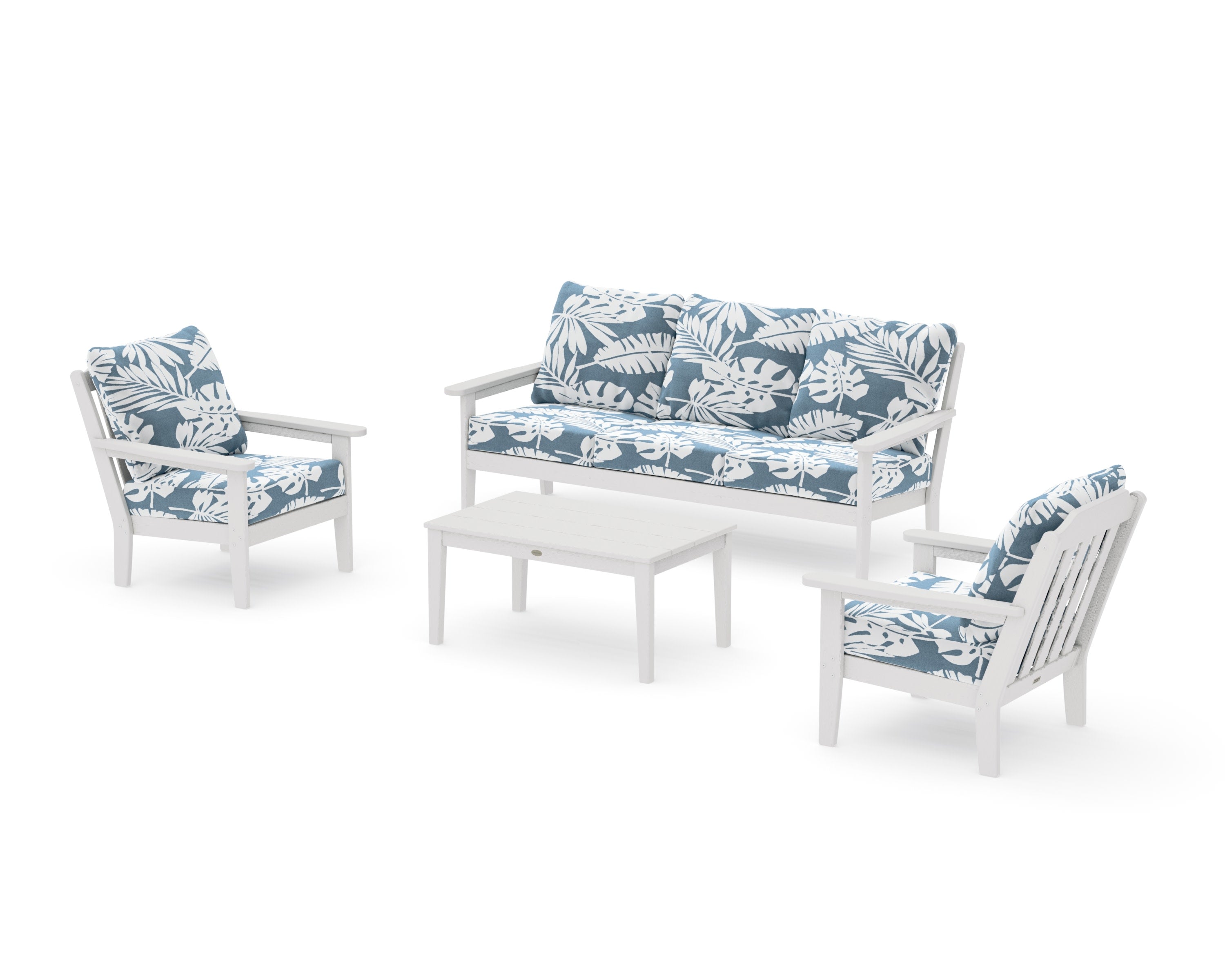 Cottage 4-Piece Deep Seating Set with Sofa in Vintage White / Leaf Sky Blue