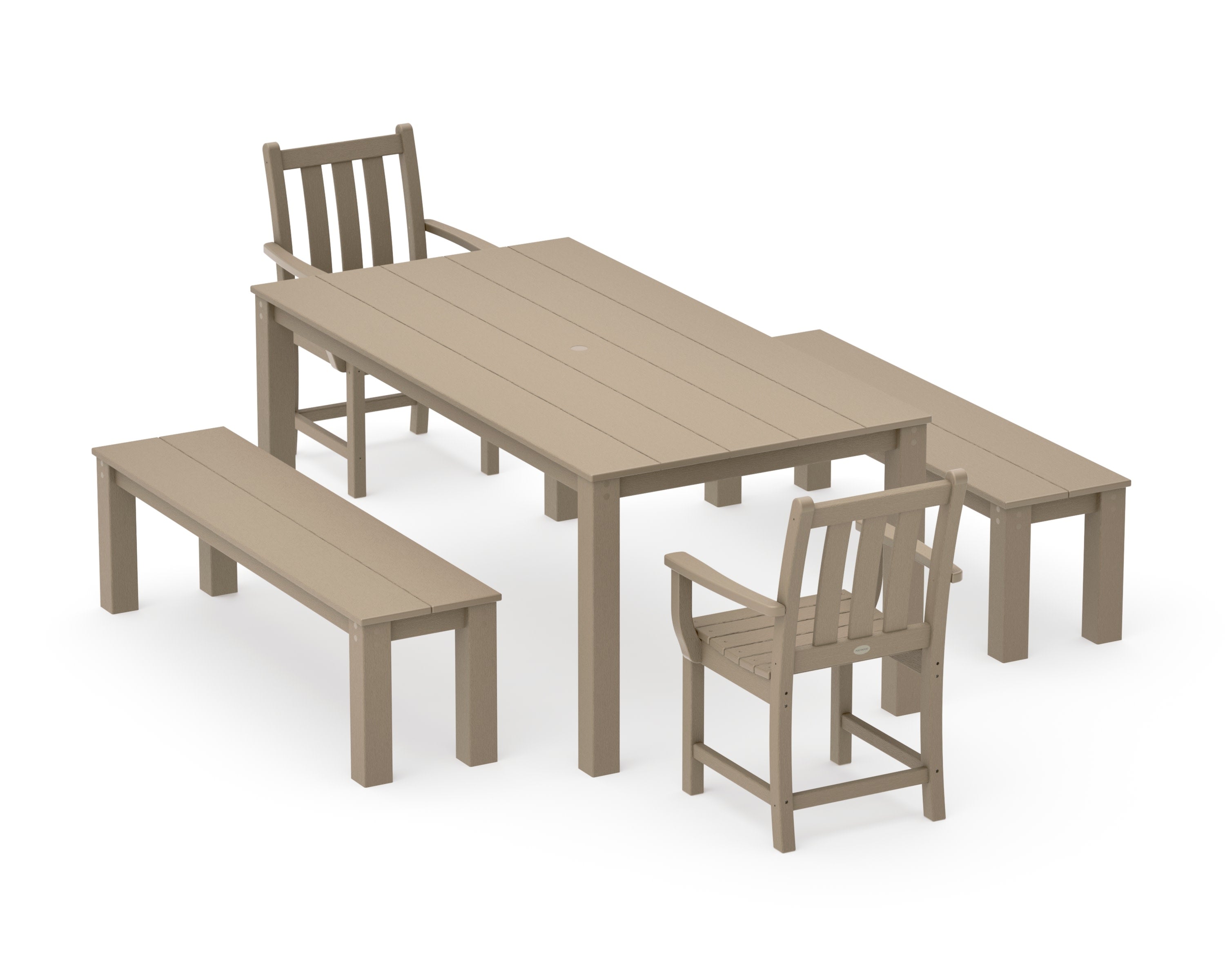 Traditional Garden 5-Piece Parsons Dining Set with Benches in Vintage Sahara