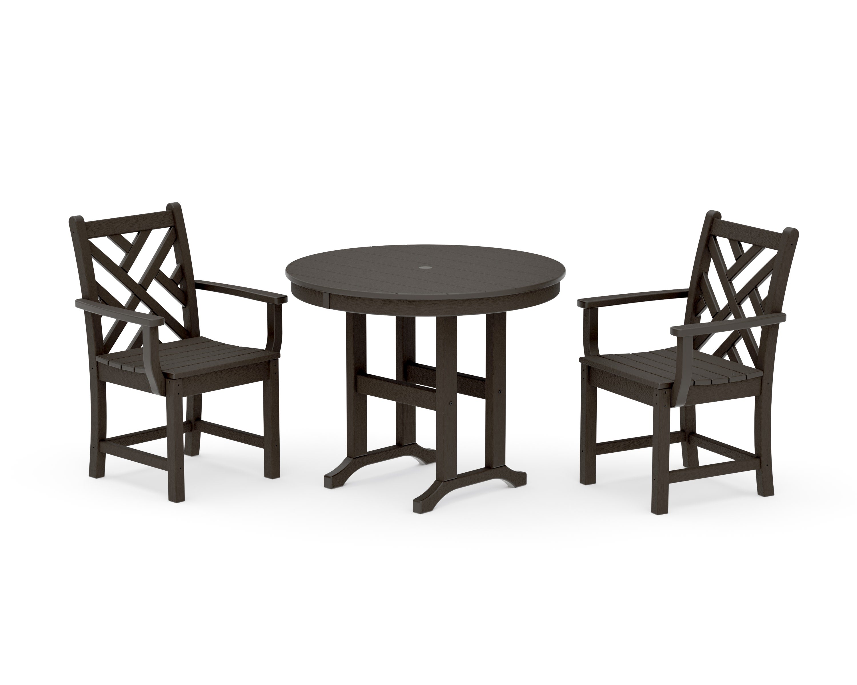 Chippendale 3-Piece Round Dining Set in Vintage Coffee