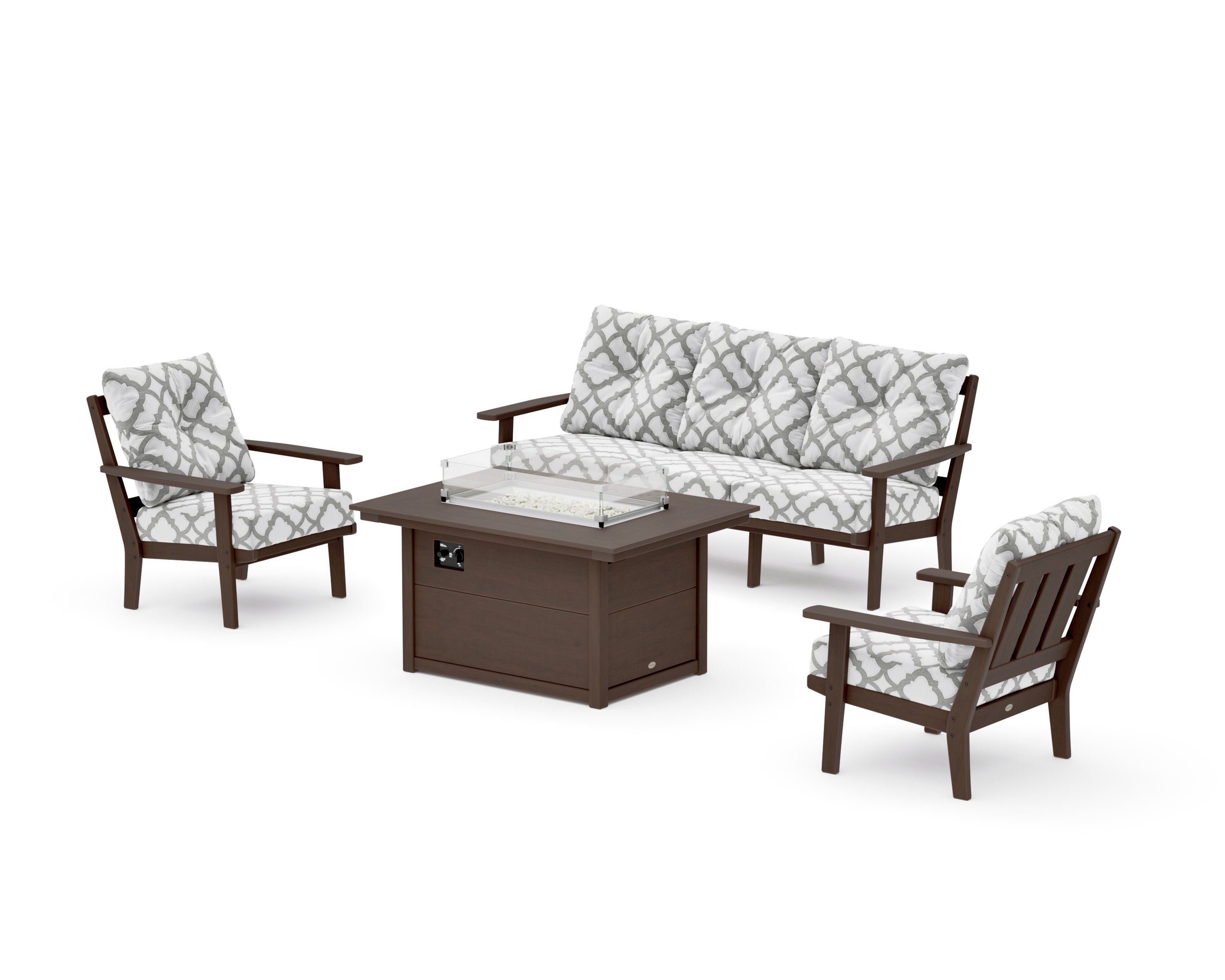 Oxford Deep Seating Fire Pit Table Set in Kona / Trellis Grey Mist