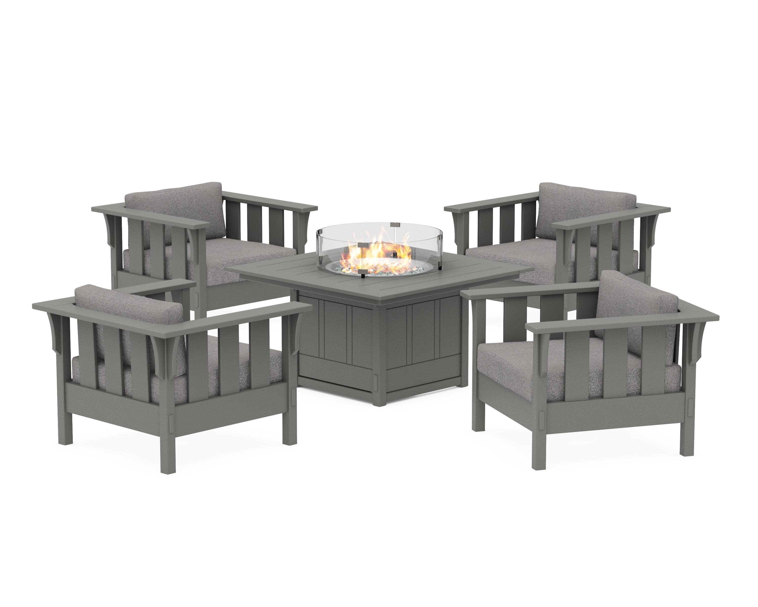 Acadia 5-Piece Deep Seating Set with Fire Pit Table in Slate Grey / Grey Mist