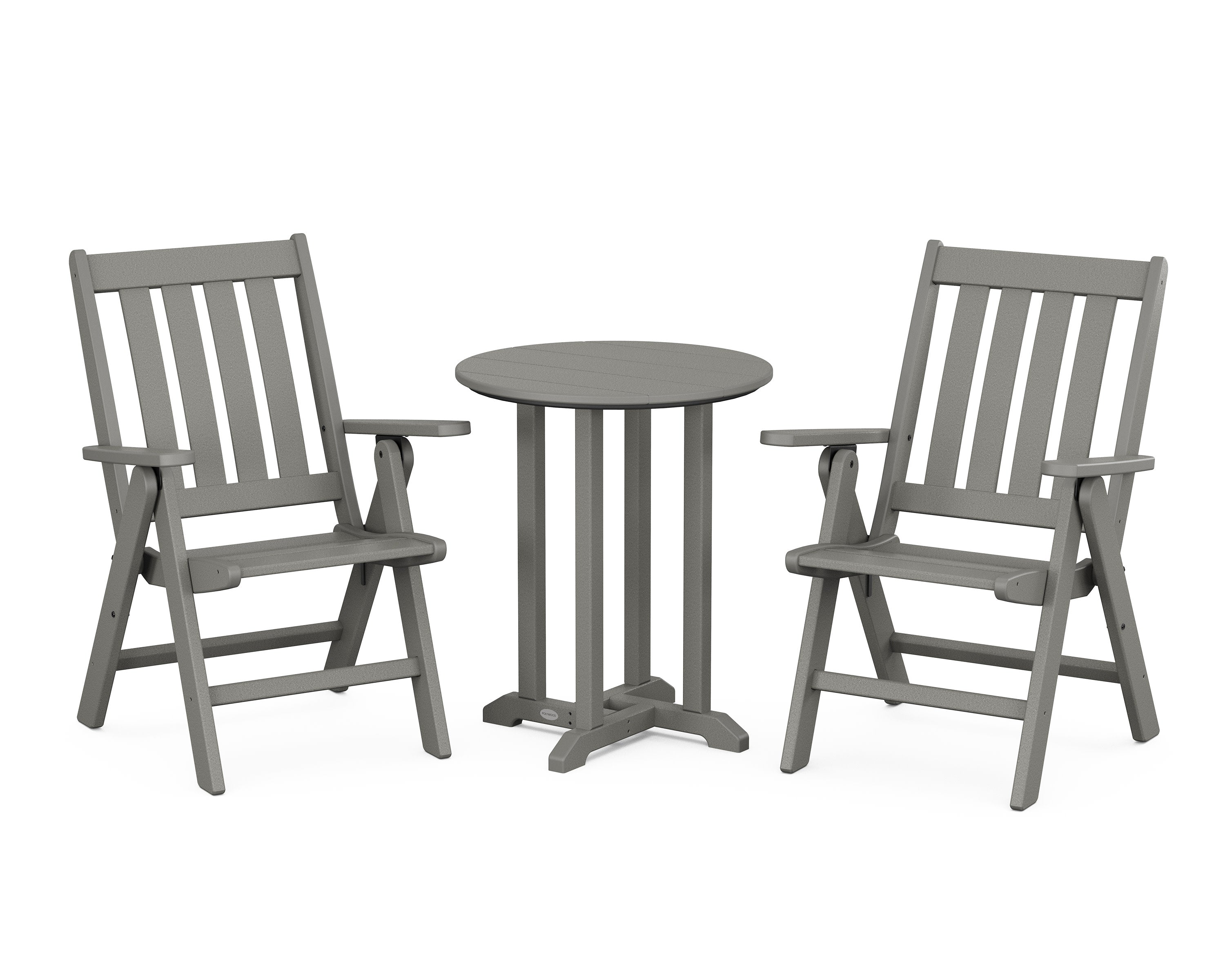 Vineyard Folding Chair 3-Piece Round Bistro Dining Set in Slate Grey