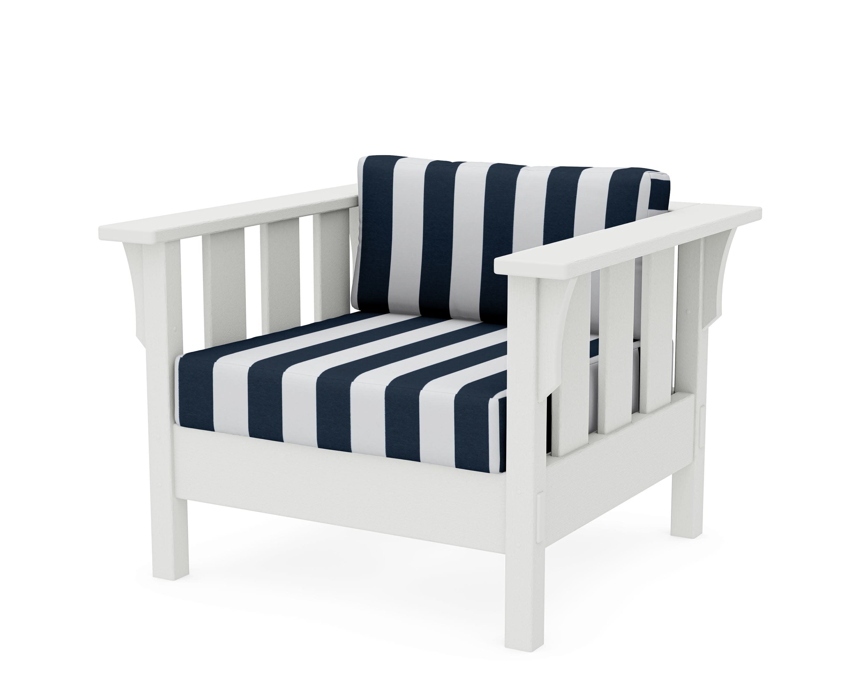 Acadia Deep Seating Chair in Vintage White / Cabana Stripe Marine Indigo
