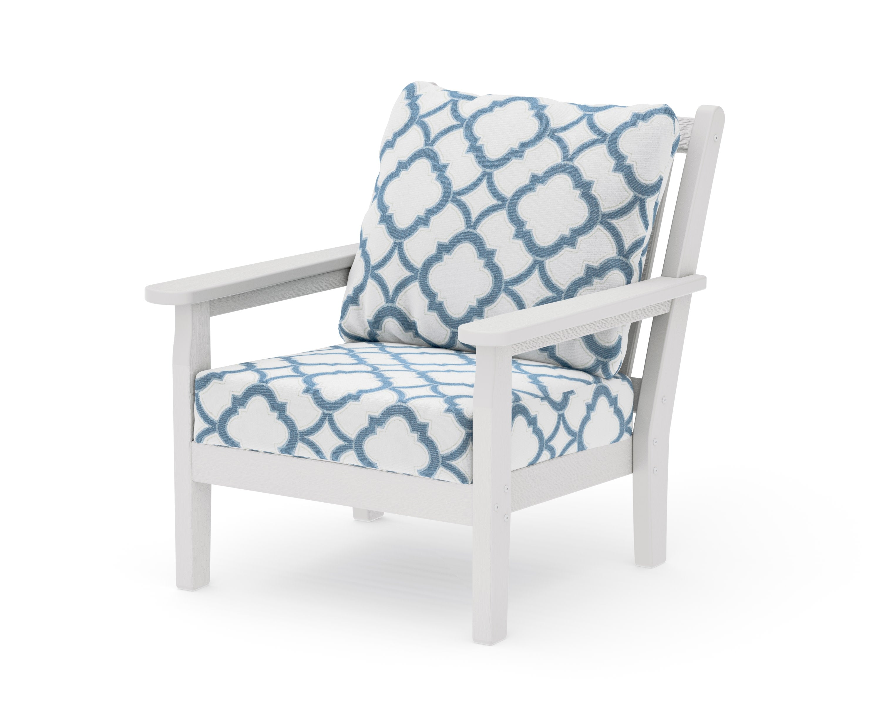 Chippendale Deep Seating Chair in Vintage White / Trellis Sky Blue