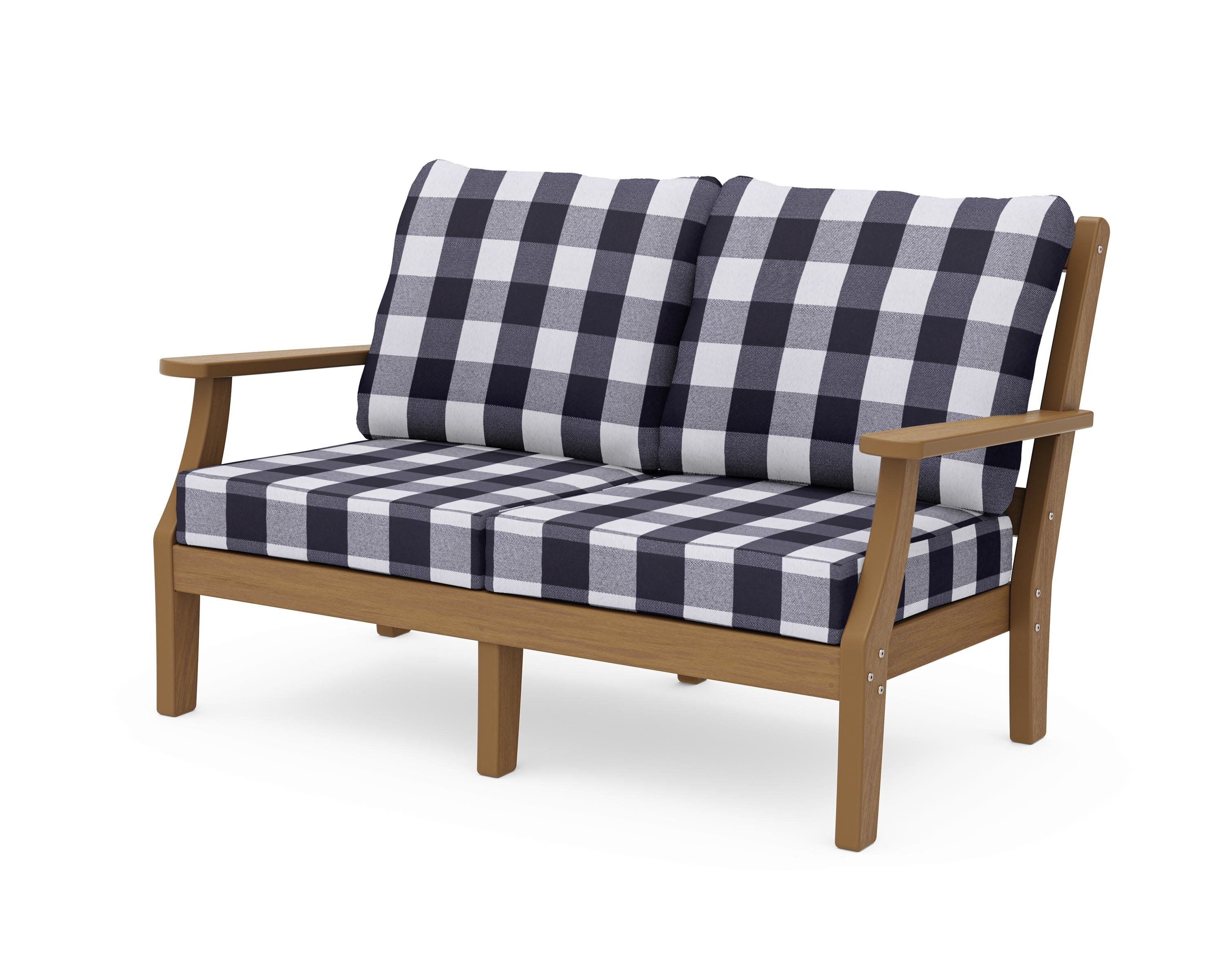 Chinoiserie Deep Seating Loveseat in Natural / Buffalo Plaid Navy