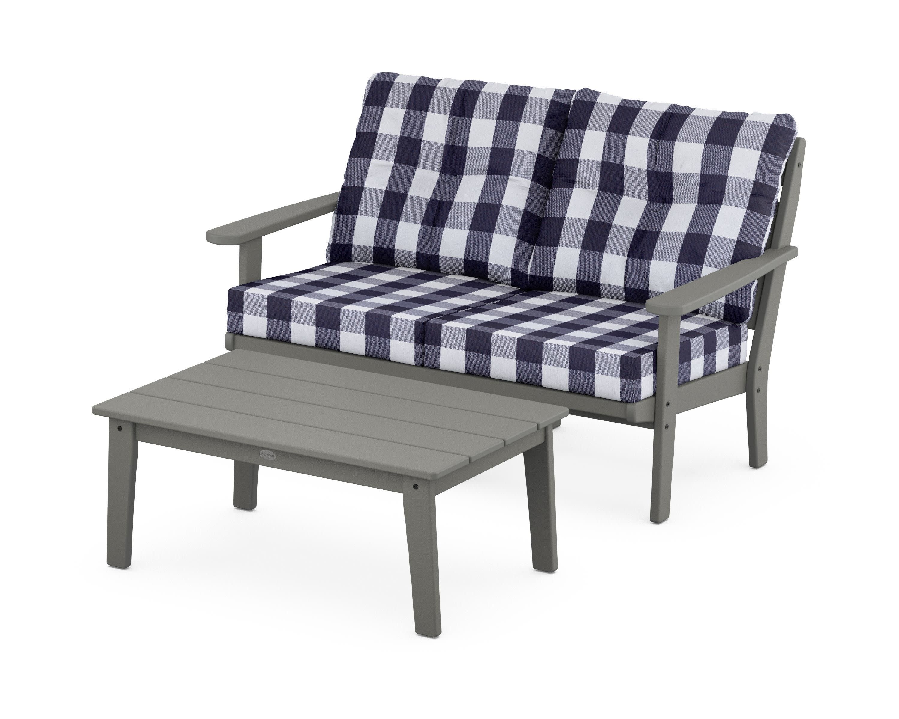 Lakeside 2-Piece Lounge Loveseat Set in Slate Grey / Buffalo Plaid Navy