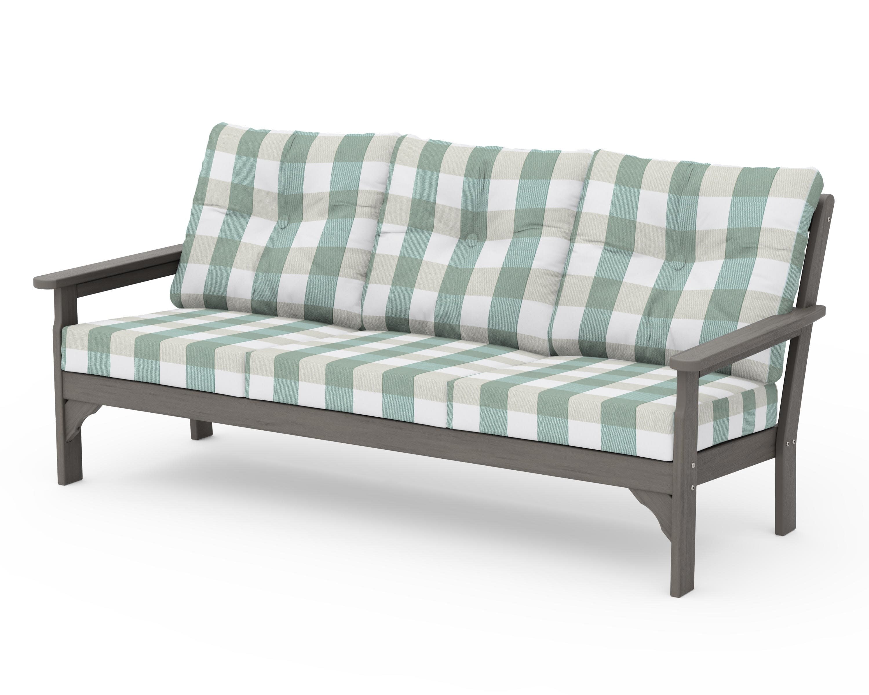 Vineyard Deep Seating Sofa in Driftwood / Buffalo Plaid Glacier Spa