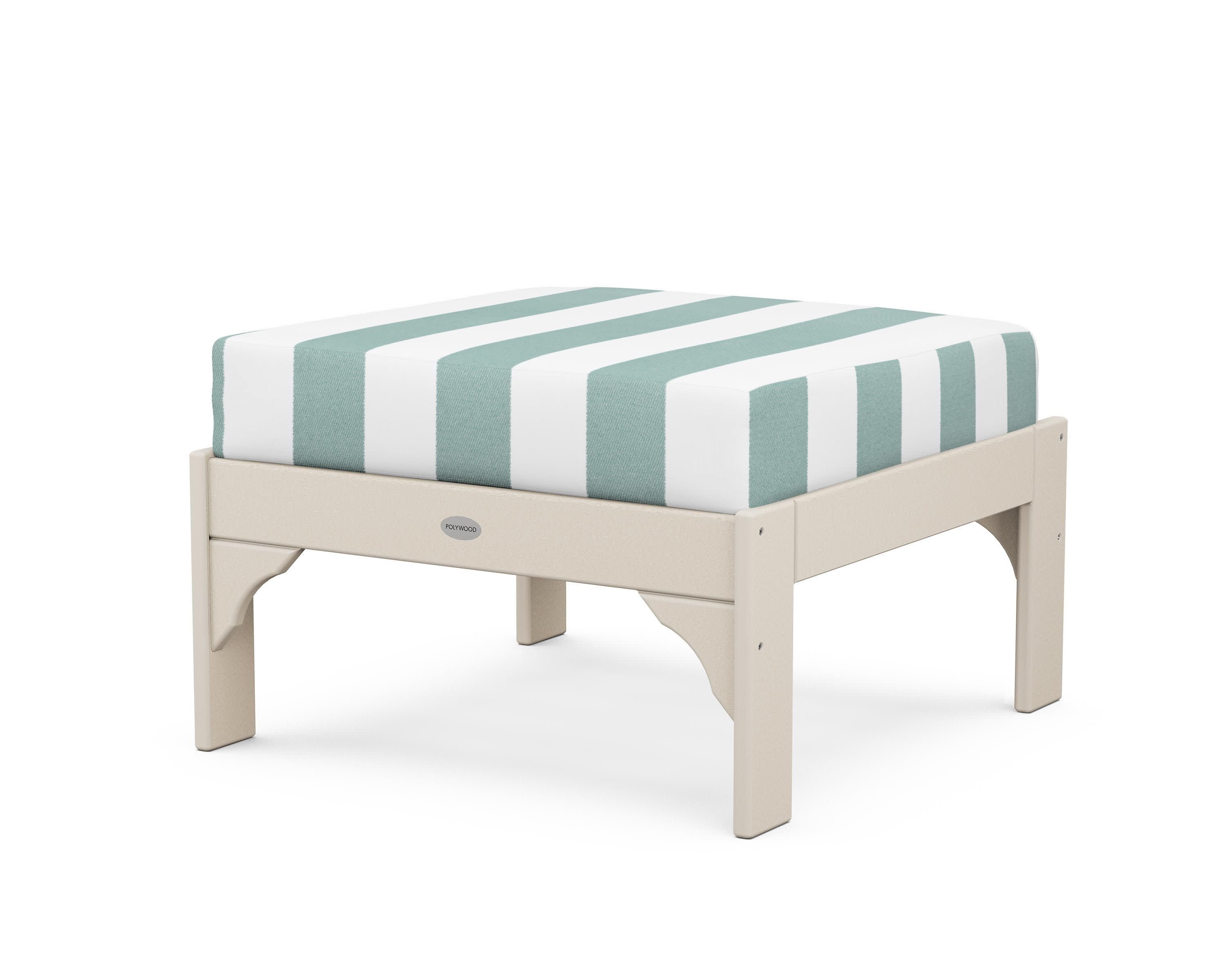 Vineyard Deep Seating Ottoman in Sand / Cabana Stripe Glacier Spa