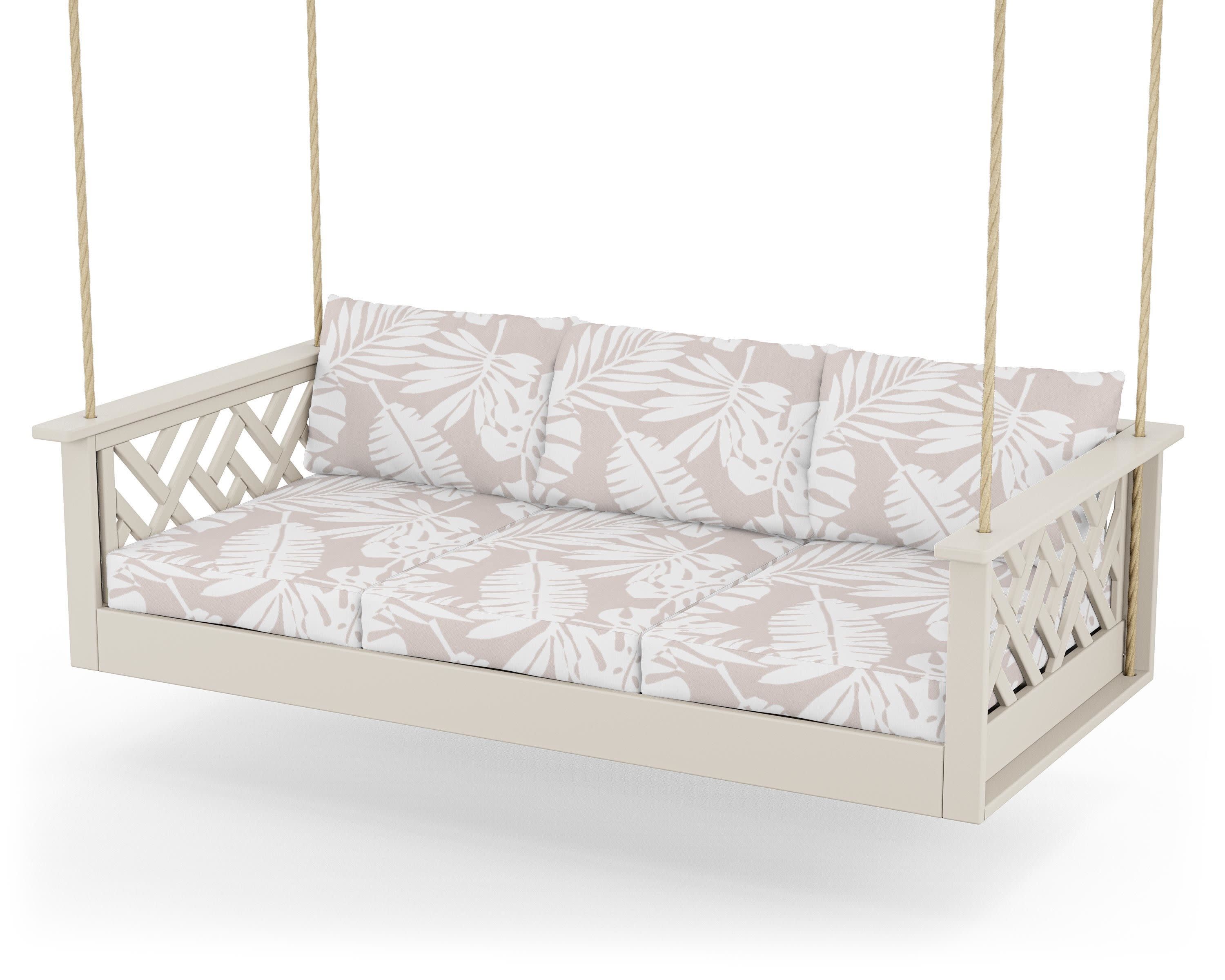 Chippendale Daybed Swing in Sand / Leaf Dune Burlap
