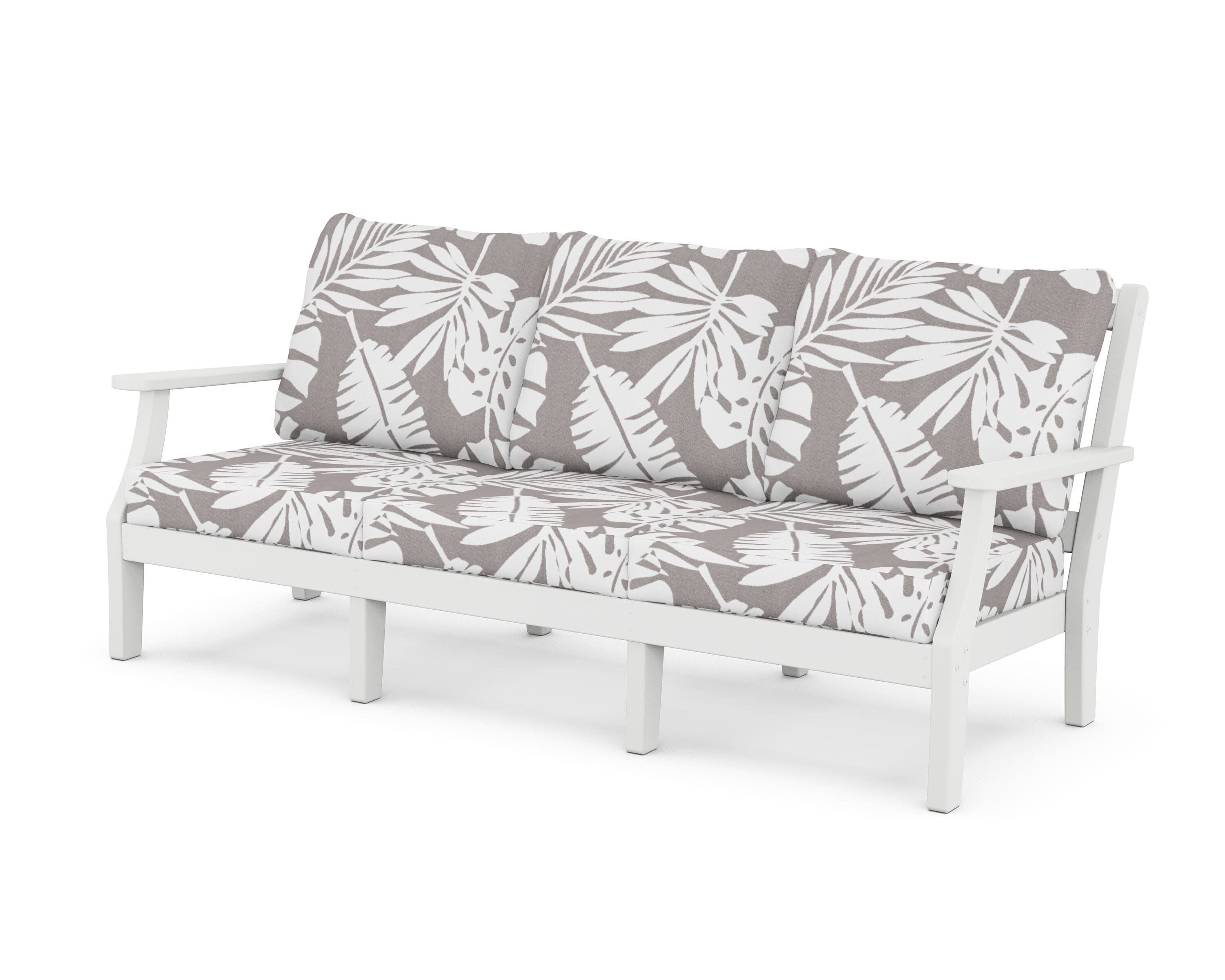 Chinoiserie Deep Seating Sofa in White / Leaf Grey Mist
