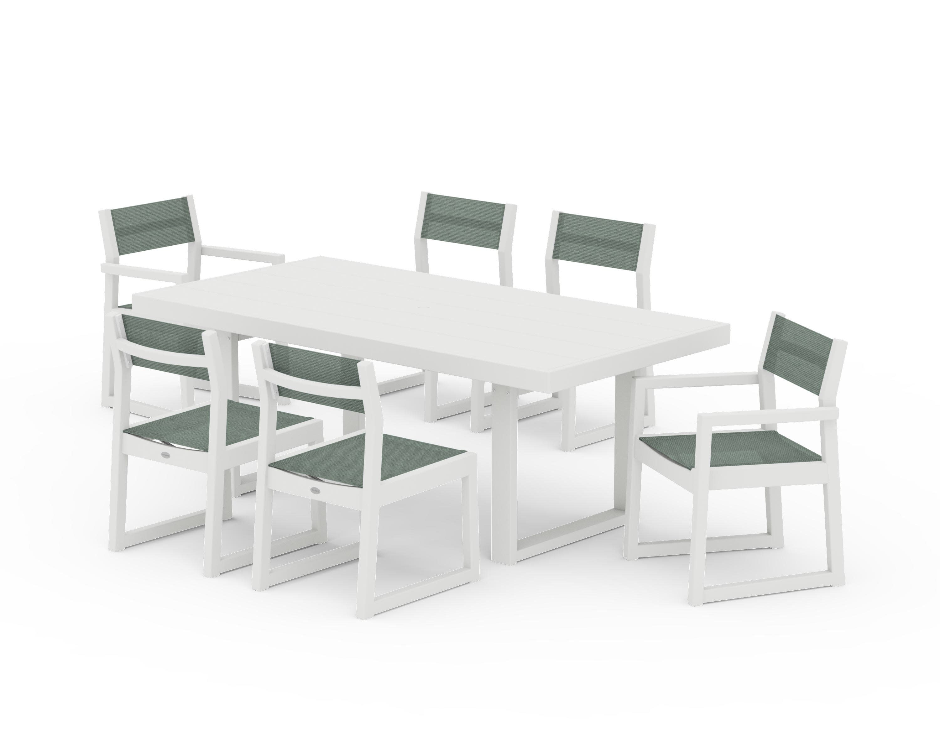 EDGE Sling 7-Piece Dining Set in Vintage White / Dupioni Sea Mist Sling