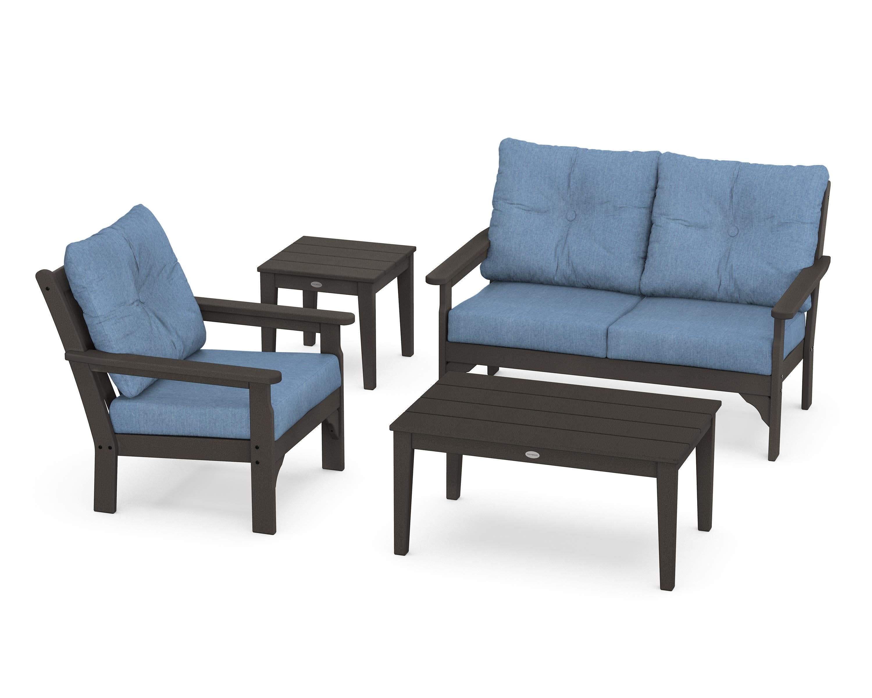 Vineyard 4-Piece Deep Seating Set in Vintage Coffee / Sky Blue
