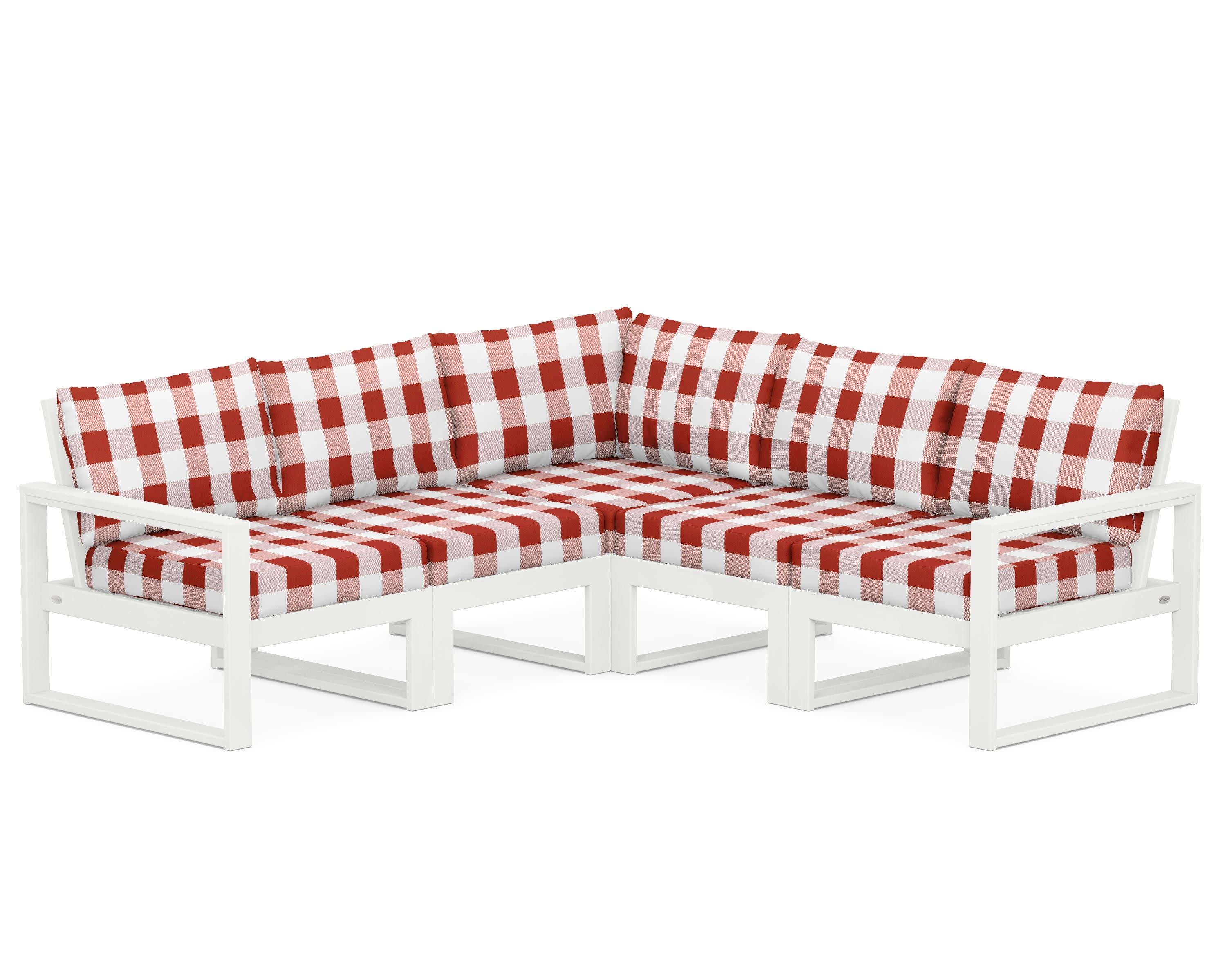 EDGE 5-Piece Modular Deep Seating Set in Vintage White / Buffalo Plaid Crimson