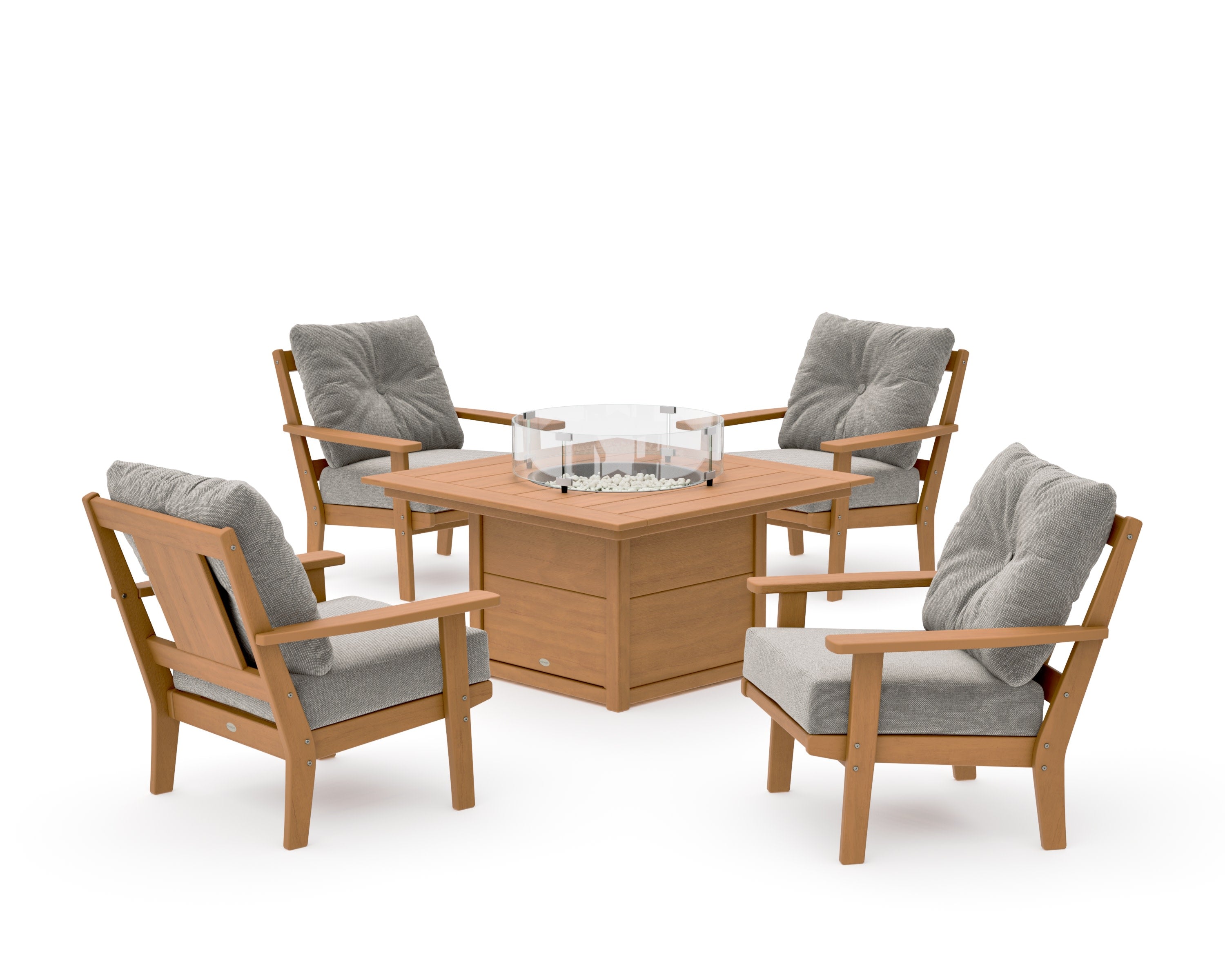 Prairie 5-Piece Deep Seating Set with Fire Pit Table in Natural / Weathered Tweed
