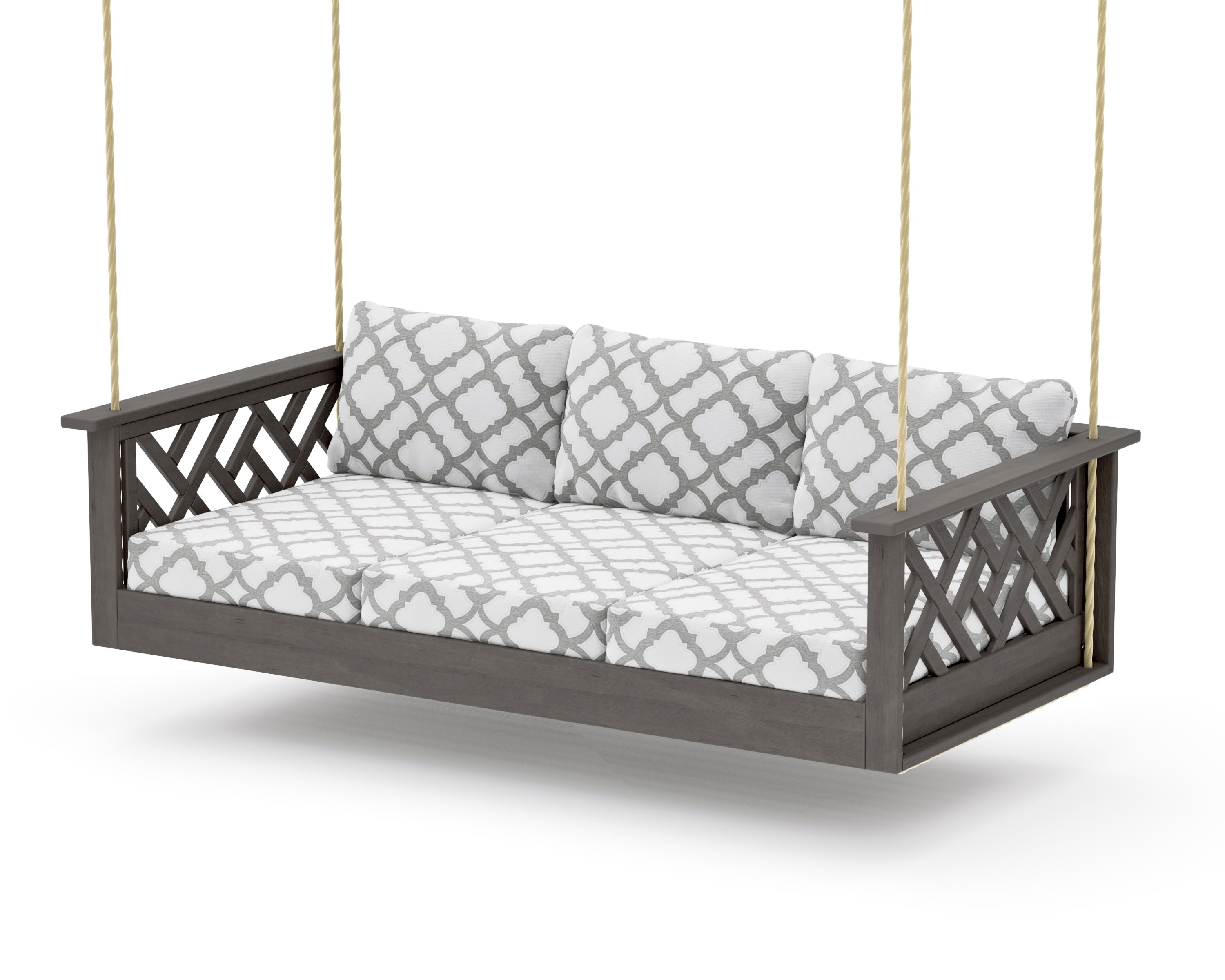 Chippendale Daybed Swing in Driftwood / Trellis Grey Mist