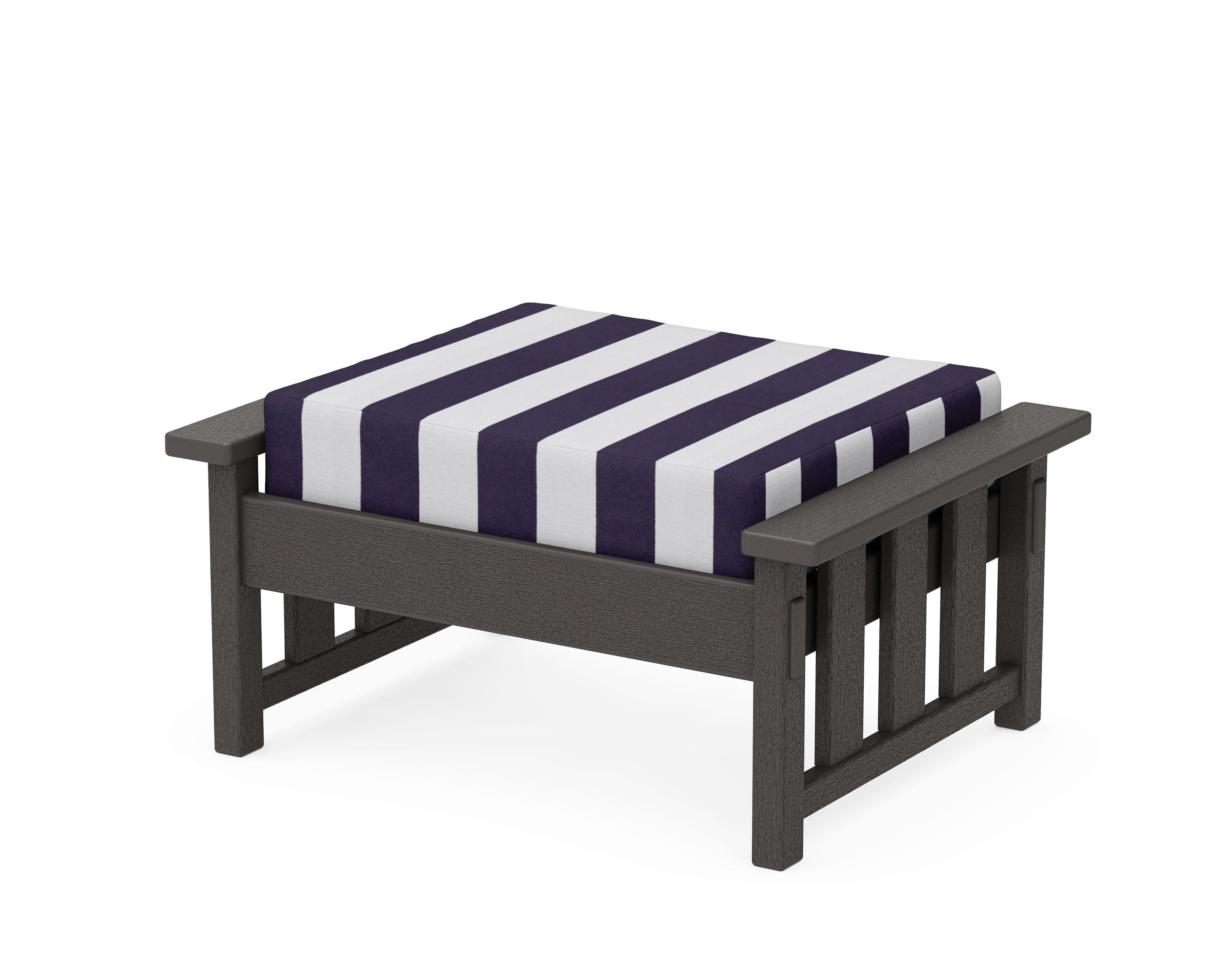 Acadia Deep Seating Ottoman in Vintage Coffee / Cabana Stripe Navy
