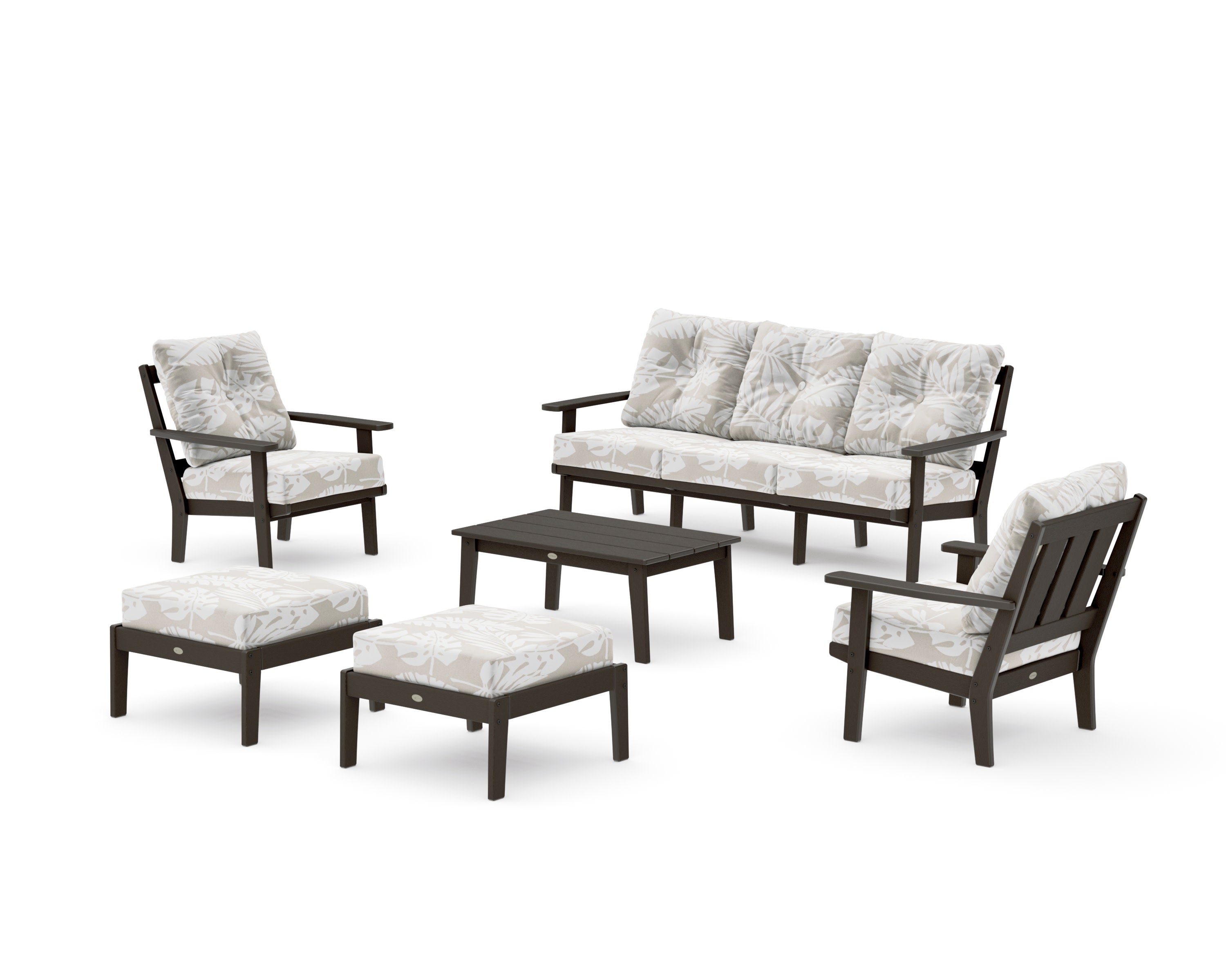 Oxford 6-Piece Lounge Sofa Set in Vintage Coffee / Leaf Dune Burlap