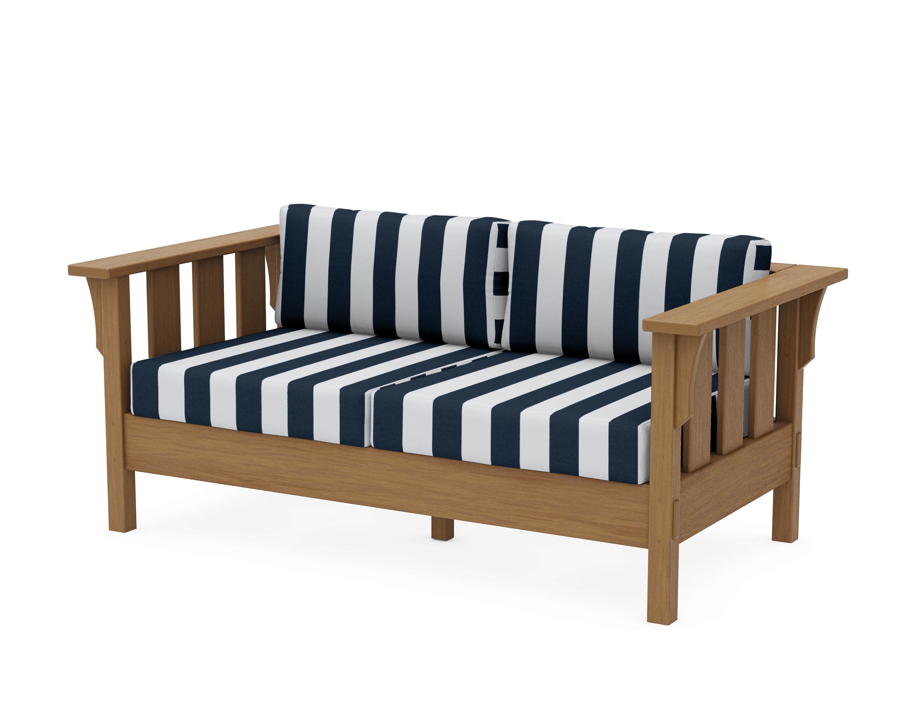 Acadia Deep Seating Loveseat in Natural / Cabana Stripe Marine Indigo
