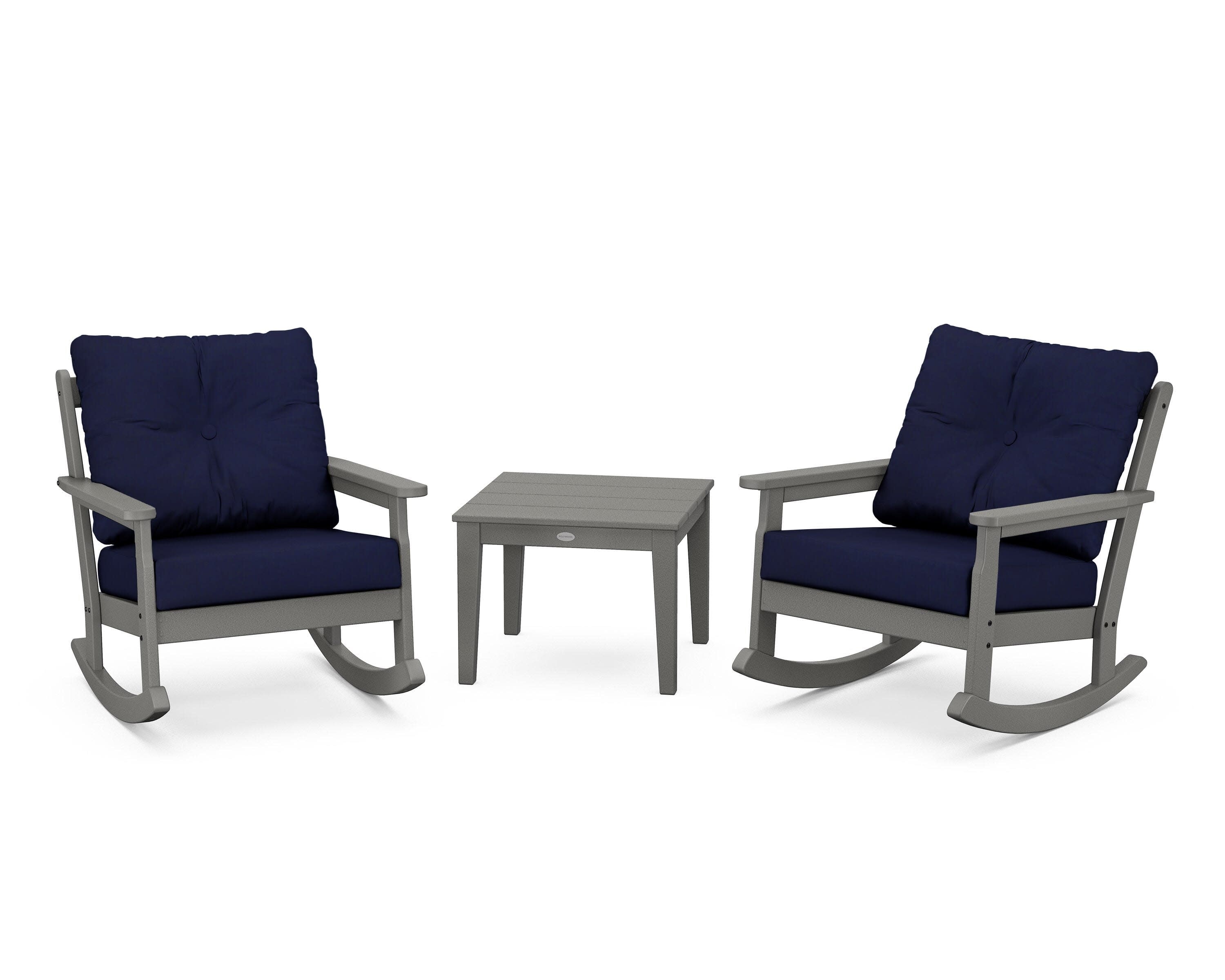 Vineyard 3-Piece Deep Seating Rocker Set in Slate Grey / Navy