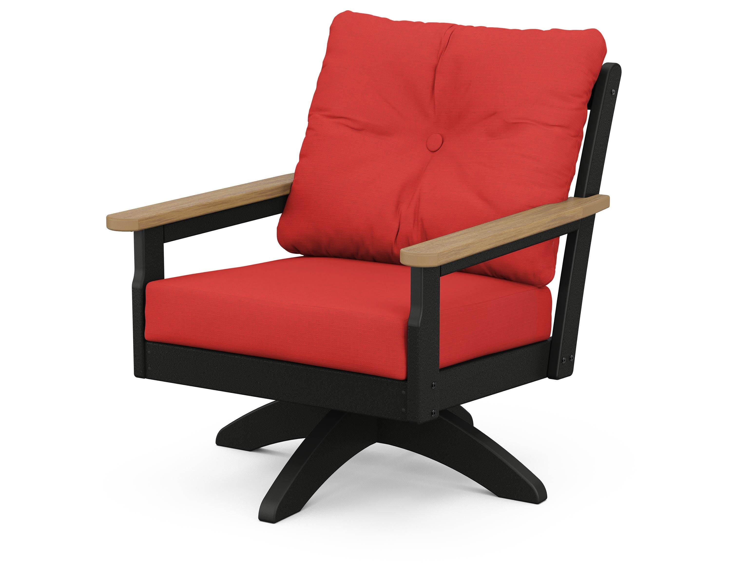 Vineyard Deep Seating Swivel Chair in Black / Natural / Crimson Linen
