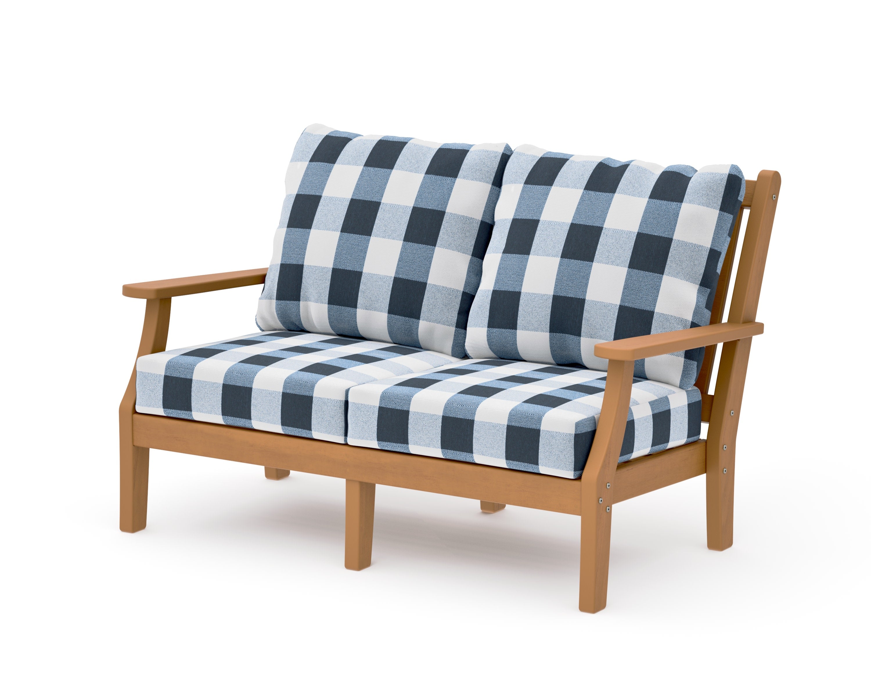 Wovendale Deep Seating Loveseat in Natural / Buffalo Plaid Marine Indigo