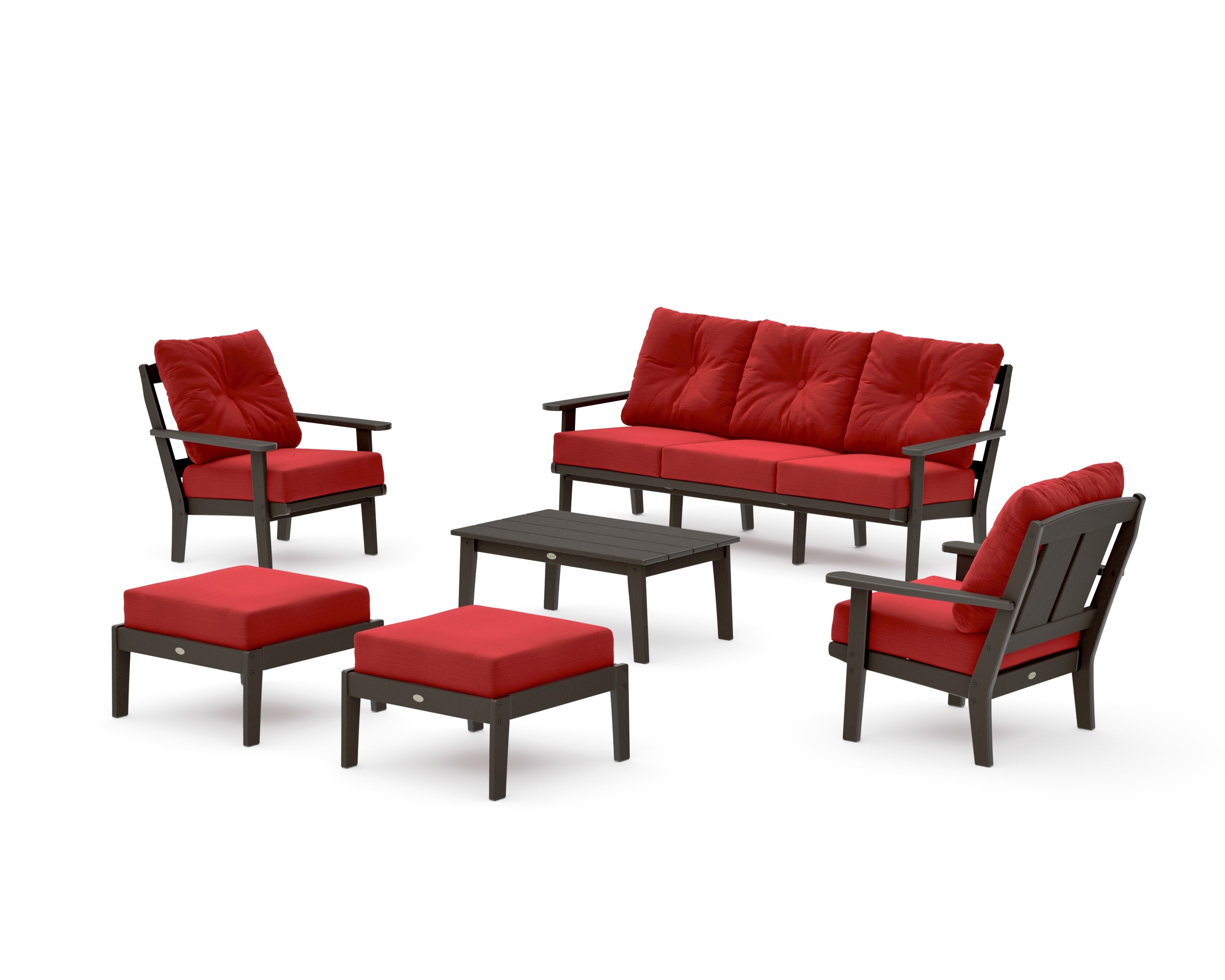 Mission 6-Piece Lounge Sofa Set in Vintage Coffee / Crimson Linen