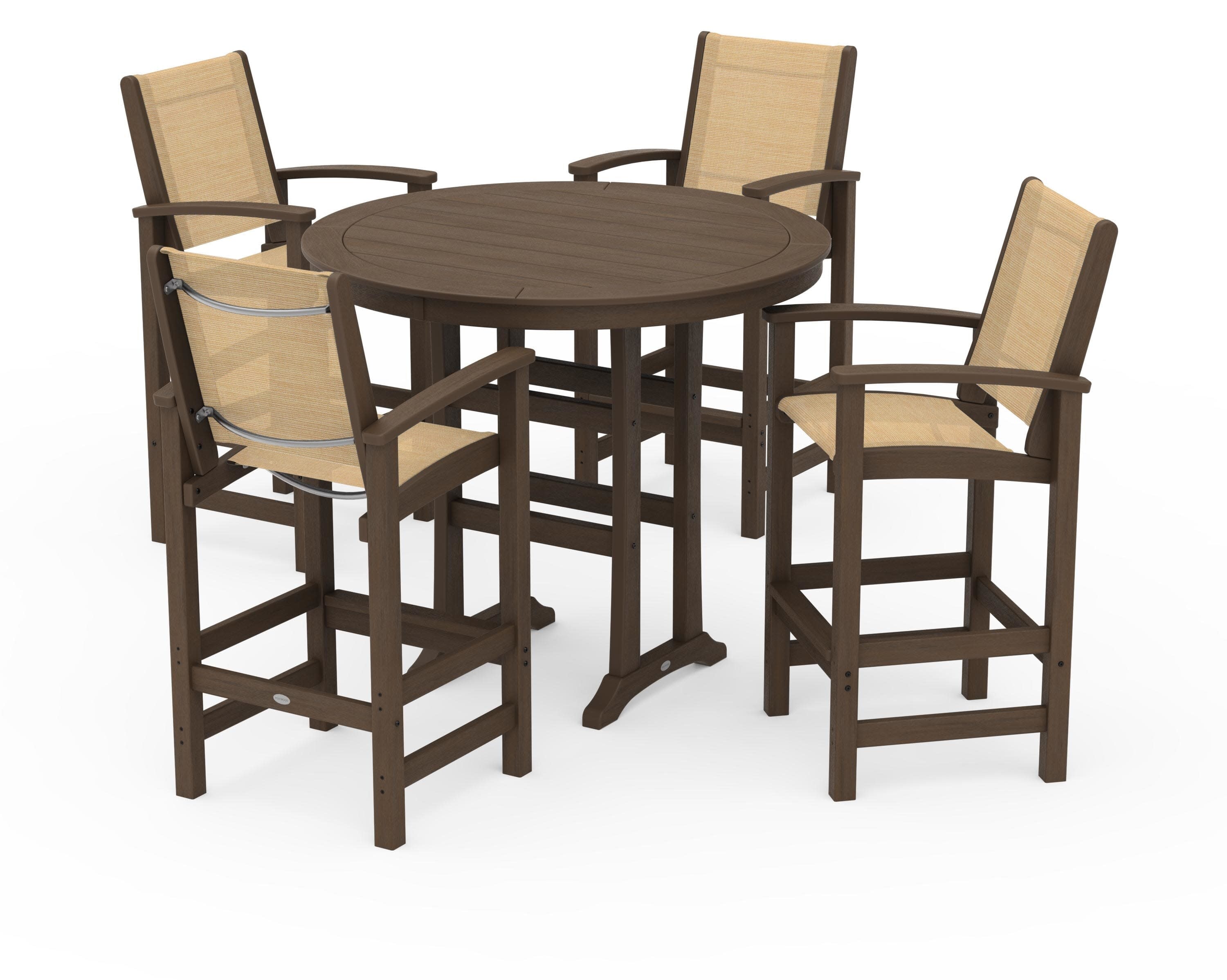 Coastal 5-Piece Nautical Trestle Bar Set in Kona / Dupioni Apricot Sling